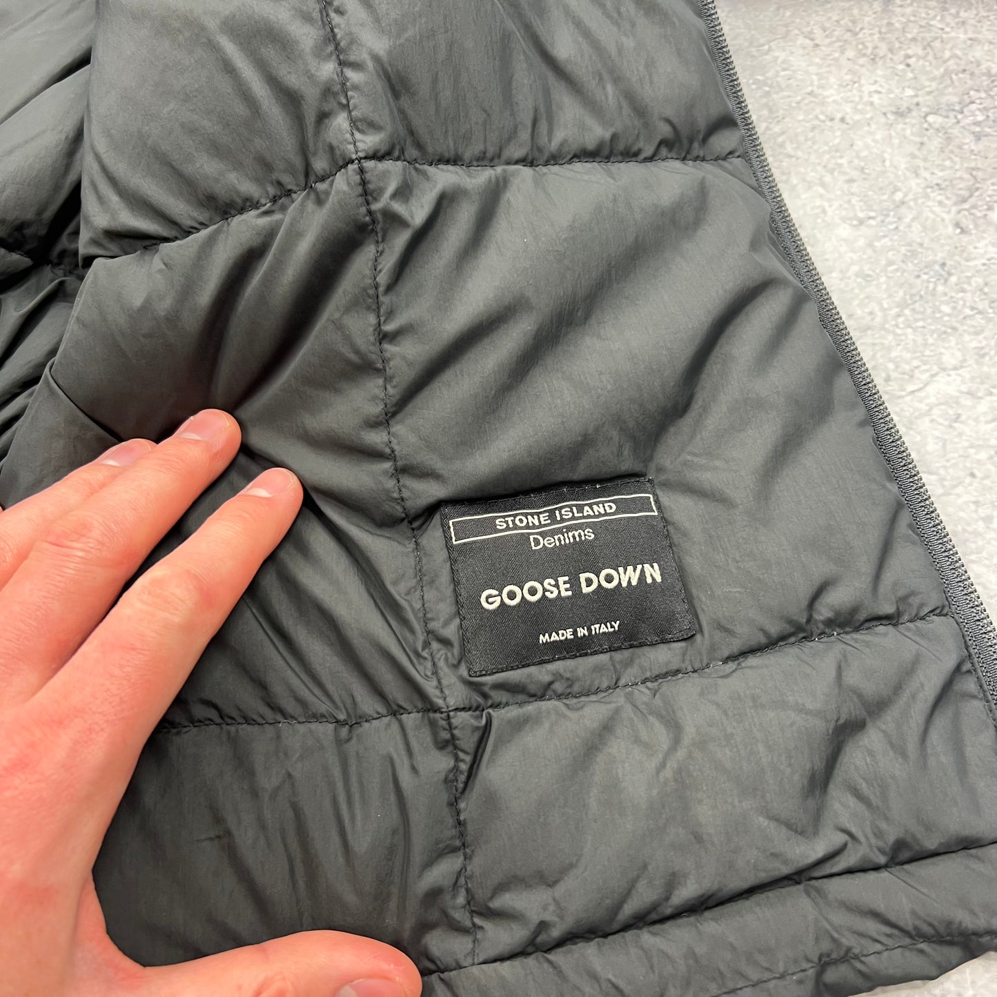 Stone Island Denims Grey Goose Down Jacket Large 24”