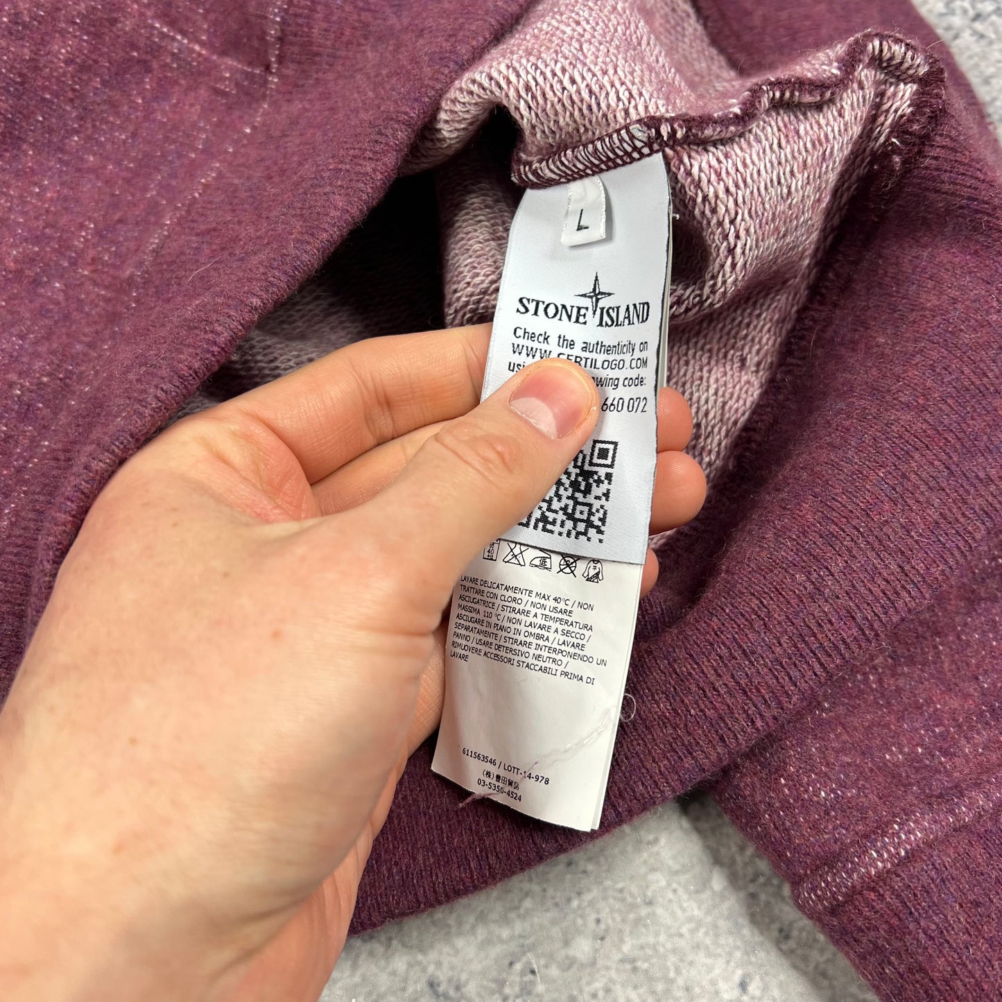 Stone Island Burgundy Wool Cotton Sweatshirt Large 22”