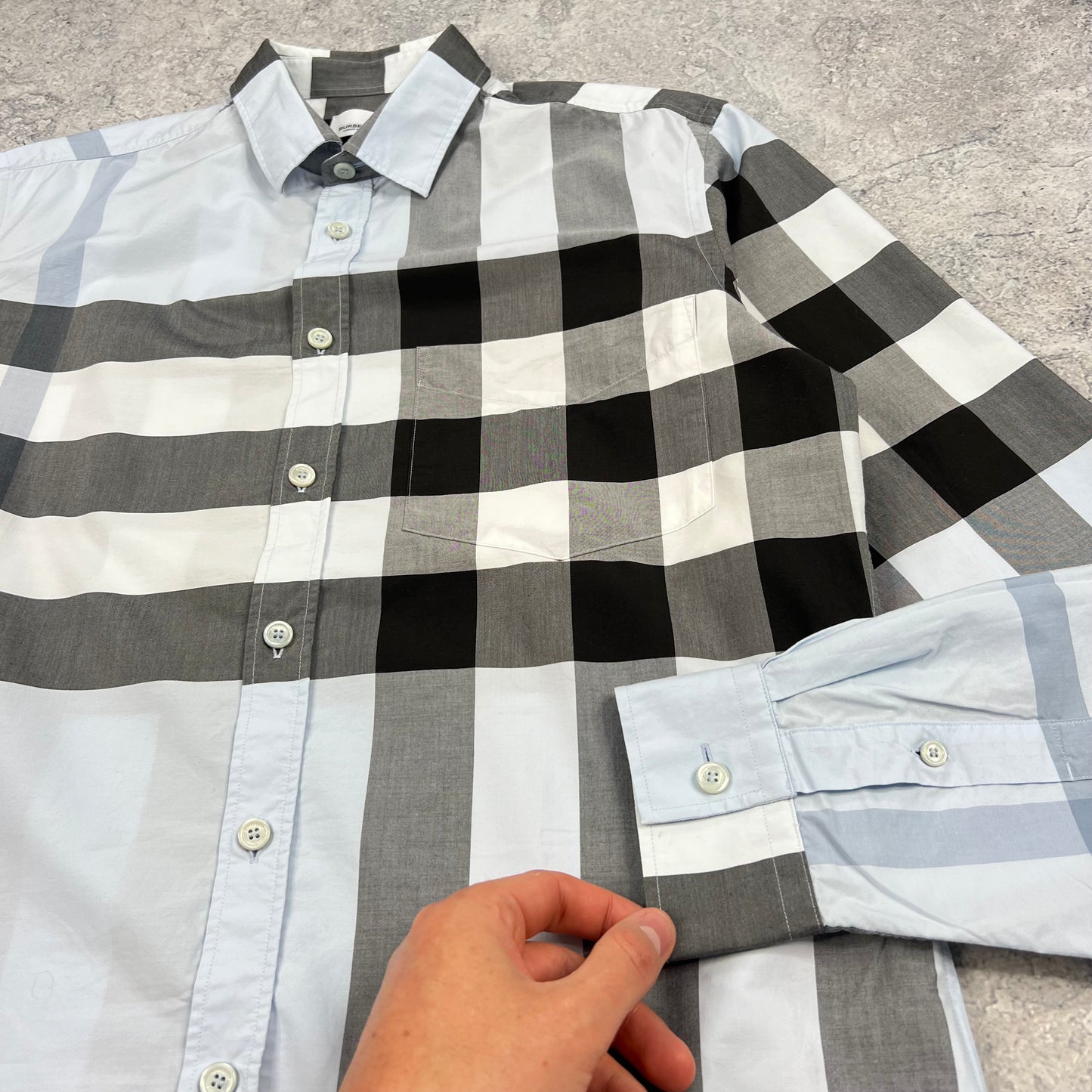 Burberry Light Blue Check Shirt Large 22.5”