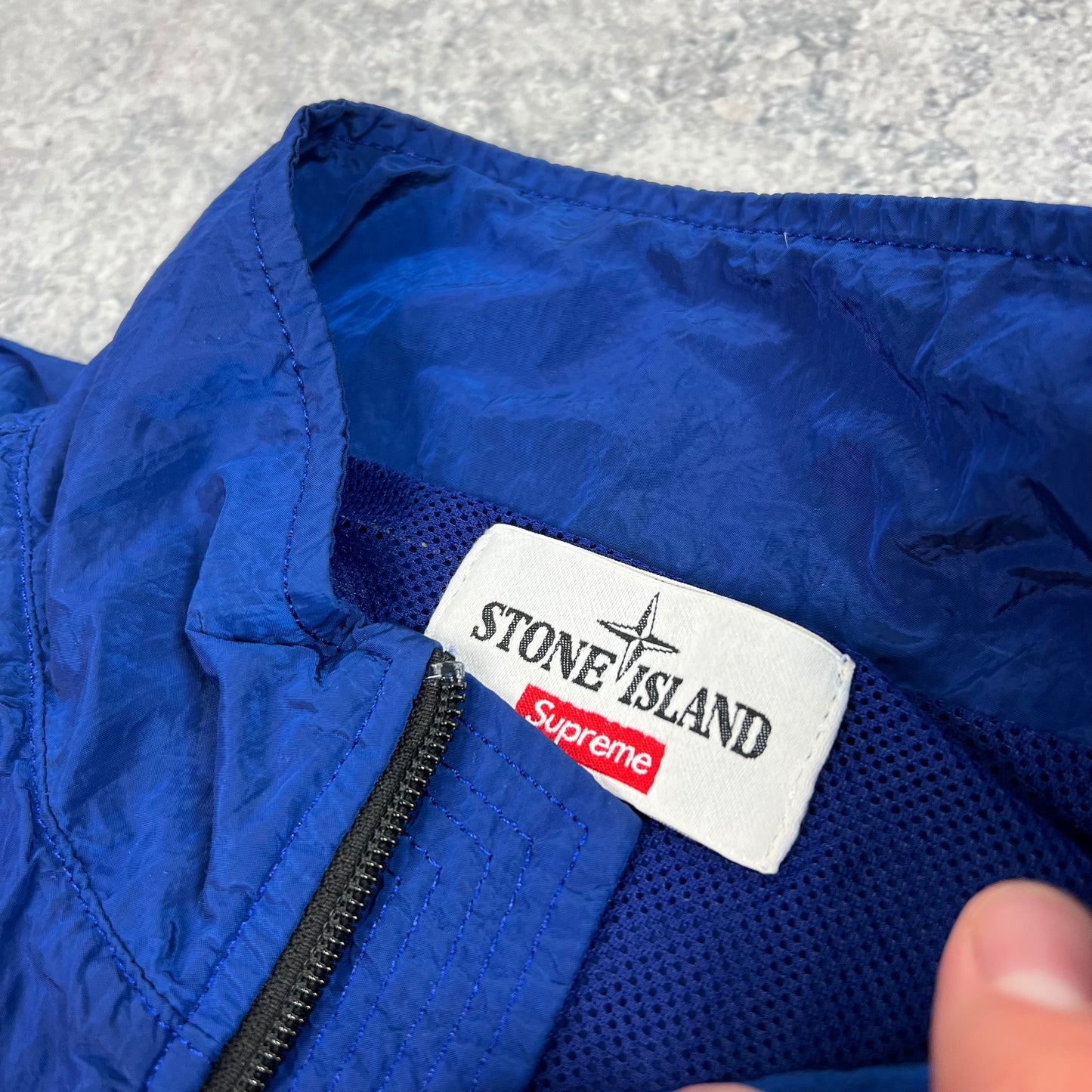 Stone Island x Supreme Blue Nylon Metal Jacket Small 21.75”