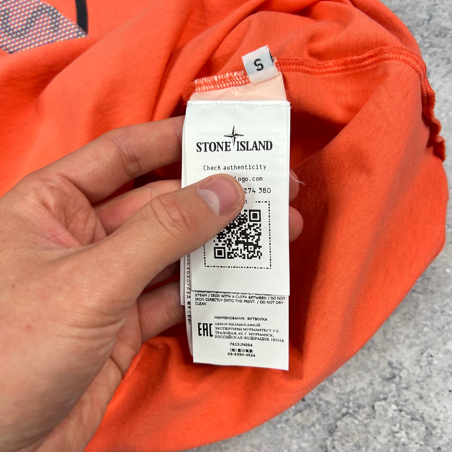 Stone Island Orange Tricromia T-Shirt Small 19”