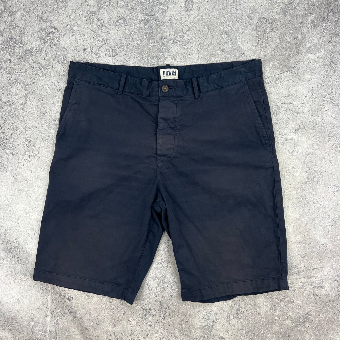 Edwin Navy Rail Chino Shorts W36”
