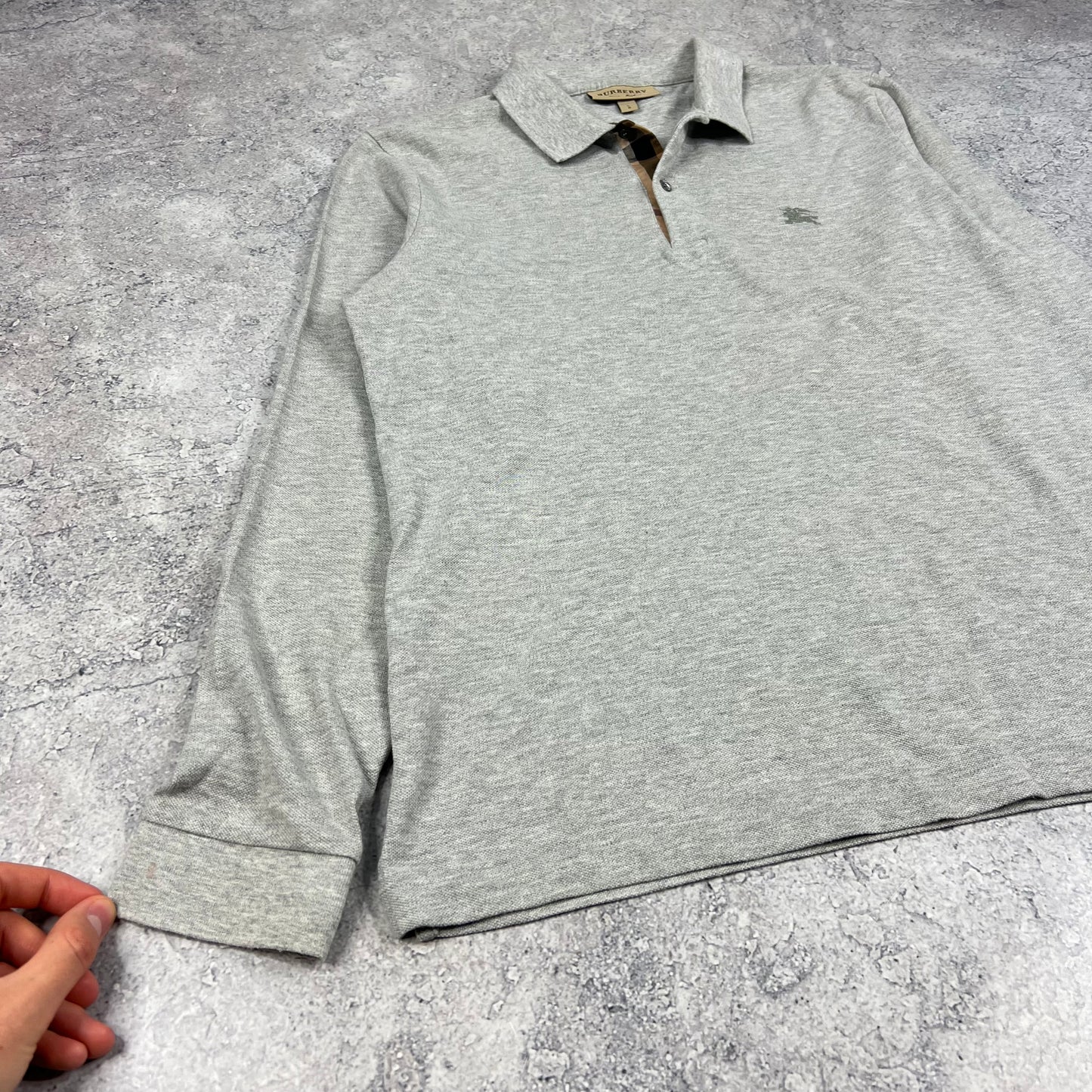 Burberry Grey Long Sleeve Polo Shirt Large 21.5”