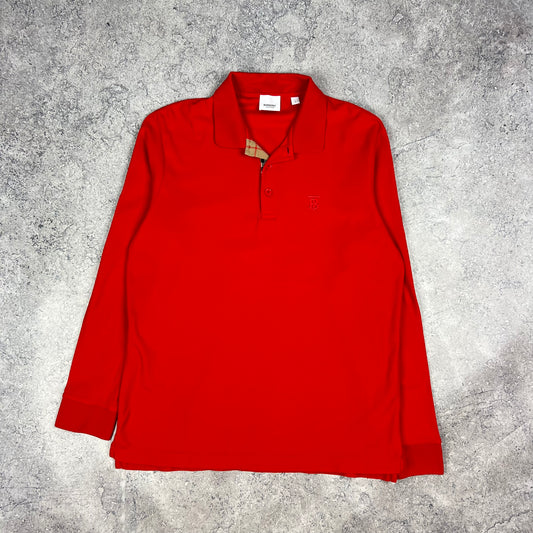 Burberry Red Long Sleeve Polo Shirt Large 21.25”