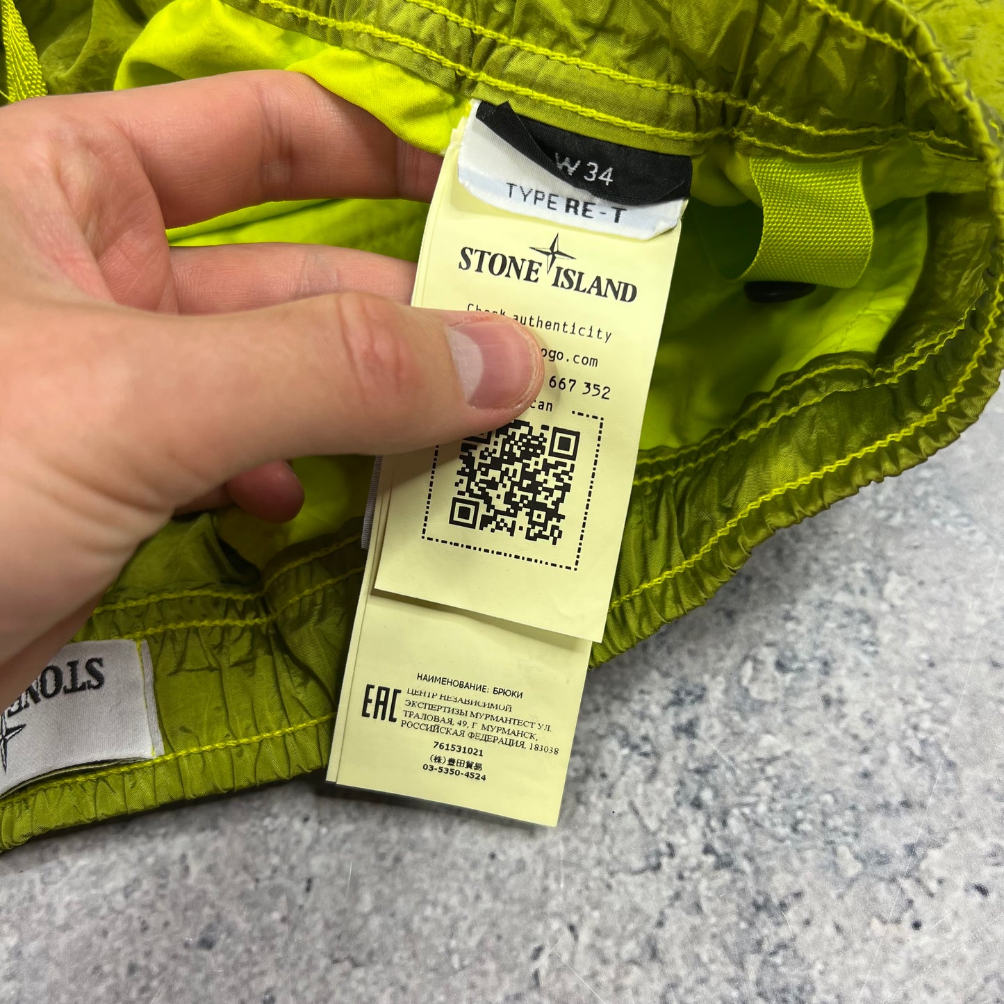 Stone Island Lime Nylon Metal Cargo Trousers W34”