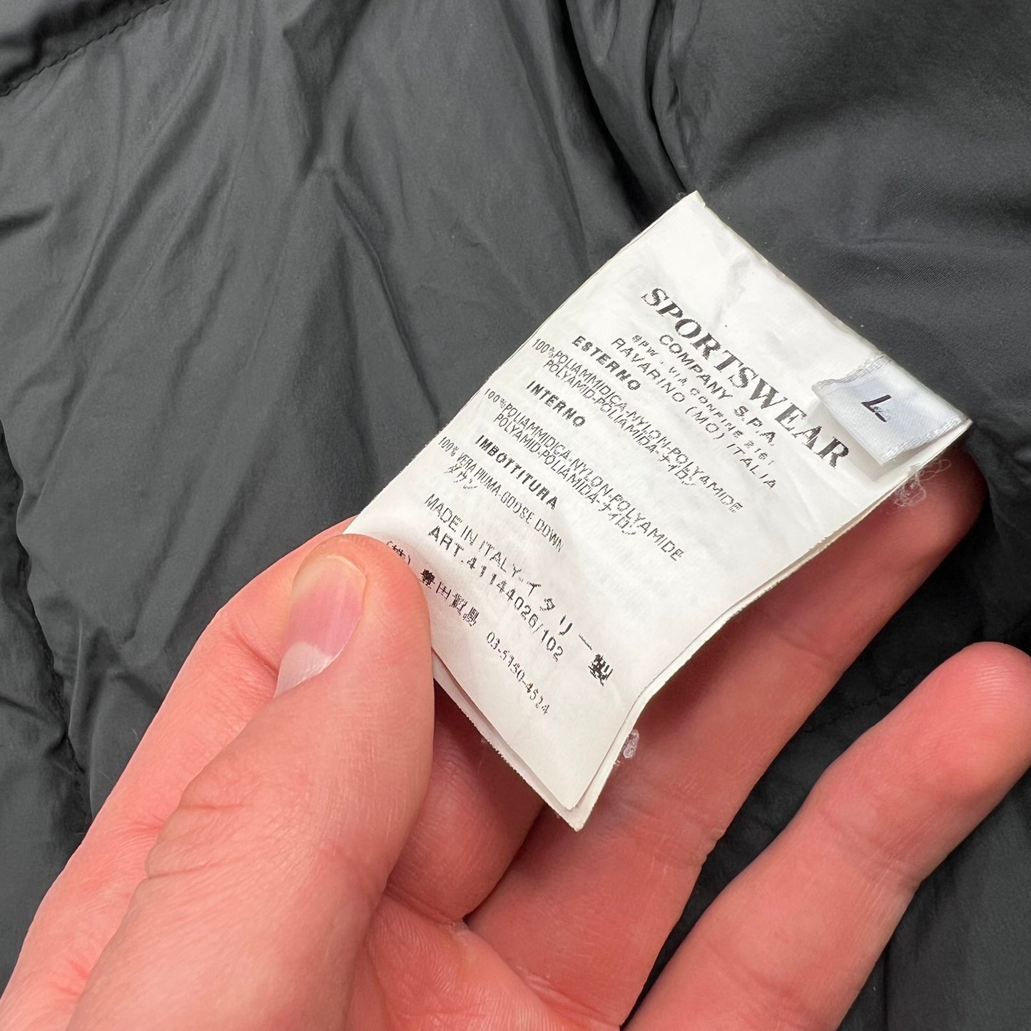 Stone Island Denims Grey Goose Down Jacket Large 24”
