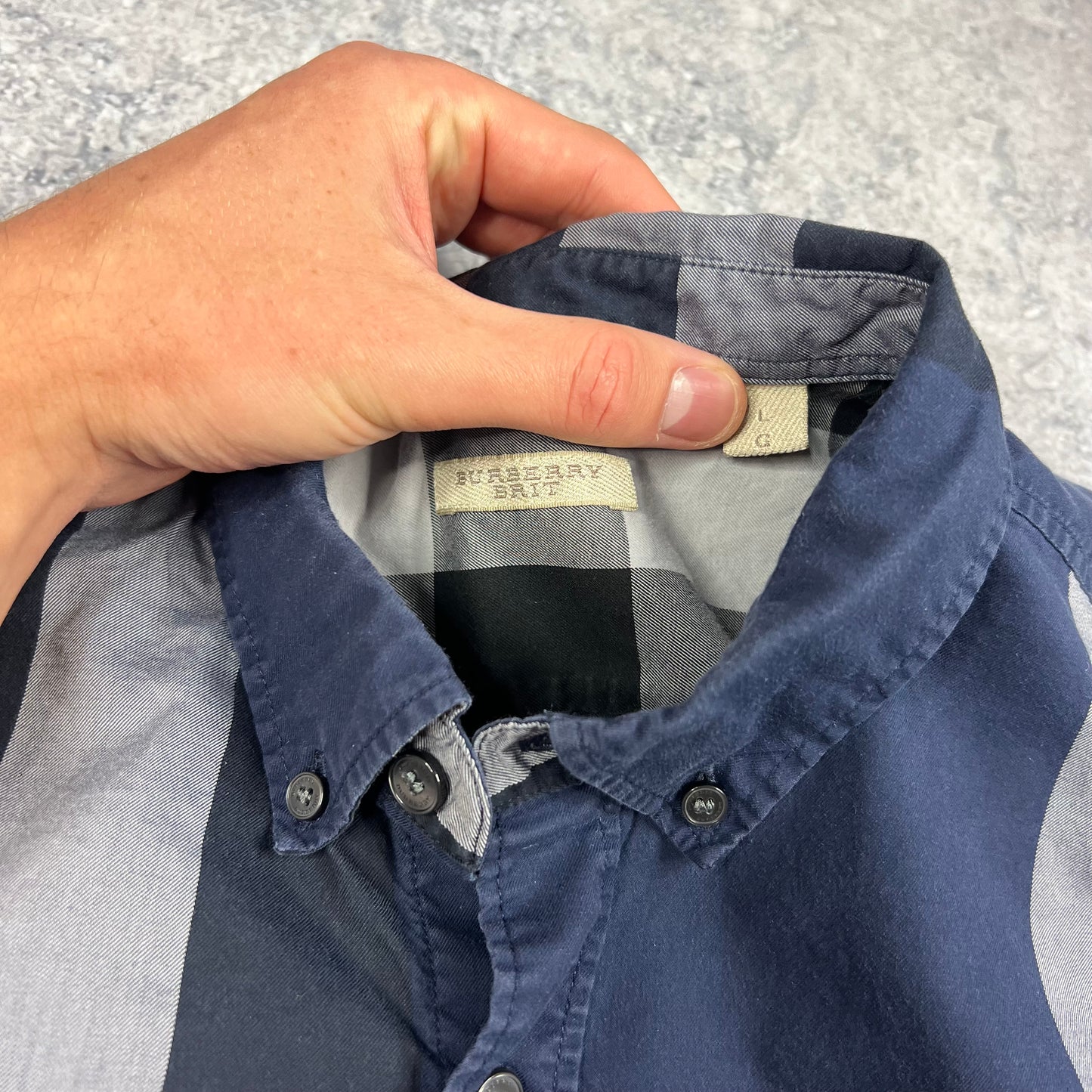 Burberry Navy Check Shirt Large 22”