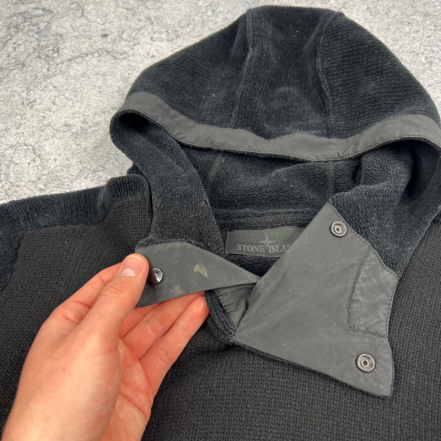 Stone Island Black Ghost Chenille Knit Hoodie Large 23.5”