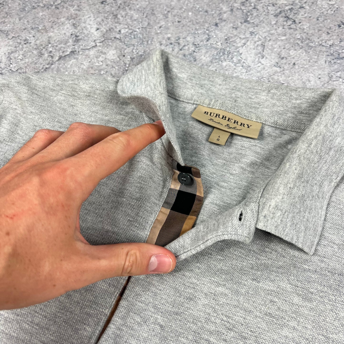 Burberry Grey Long Sleeve Polo Shirt Large 21.5”
