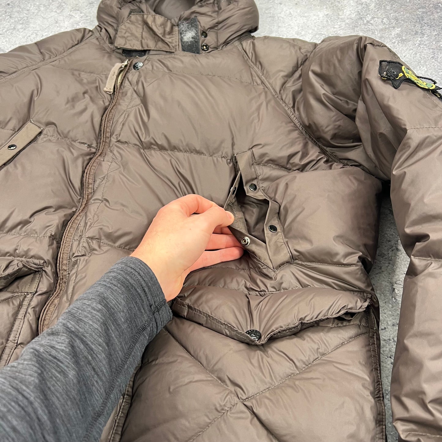 Stone Island Brown Opaque Nylon Tela Down Jacket XL 24.5”