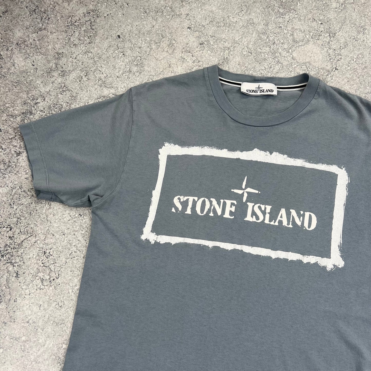 Stone Island Light Blue Stencil Logo T-Shirt Small 19.25”