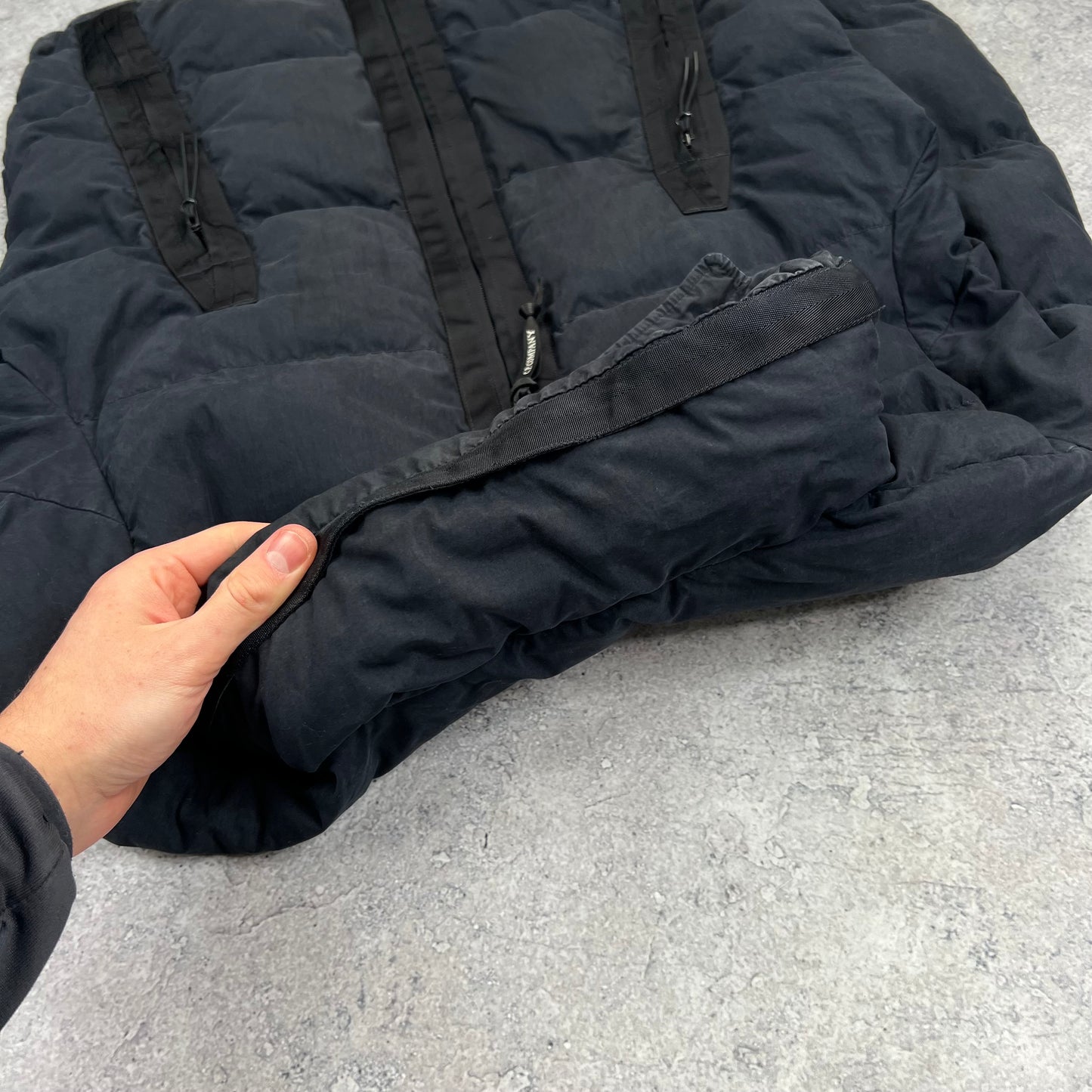 CP Company Navy 50 Fili Lens Down Jacket 48- Medium 23.5”