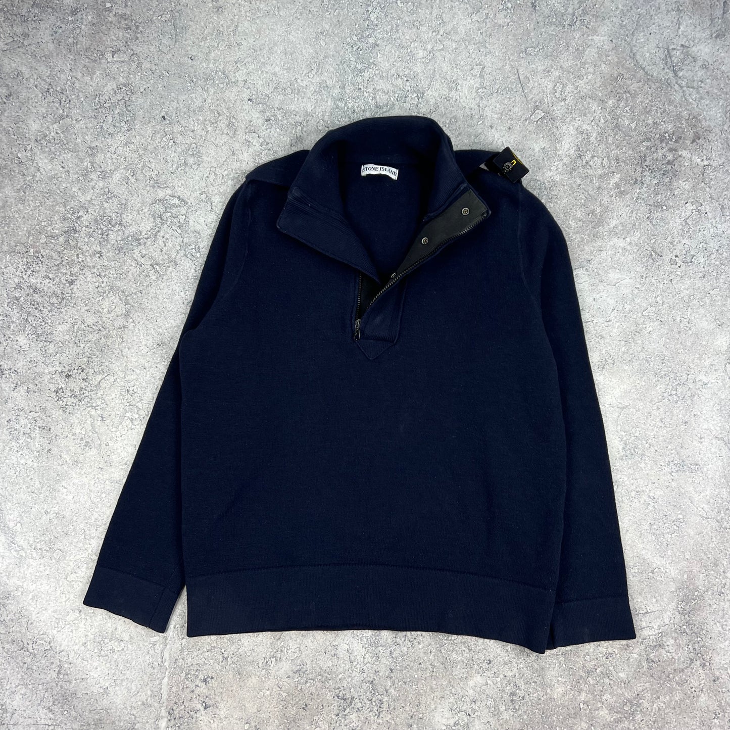 Stone Island Navy Shoulder Knit Wool Sweatshirt XL 22.75”