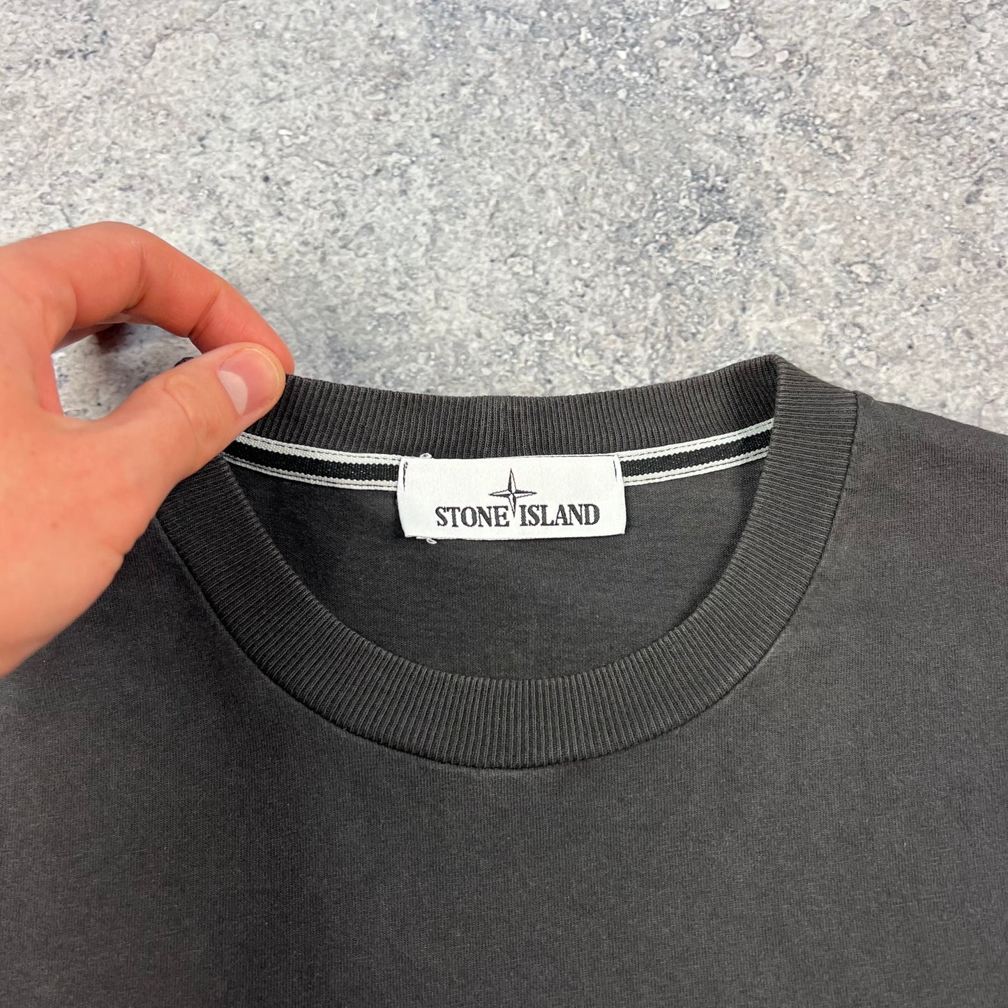 Stone Island Dark Grey/Yellow Logo T-Shirt Medium 19.5”