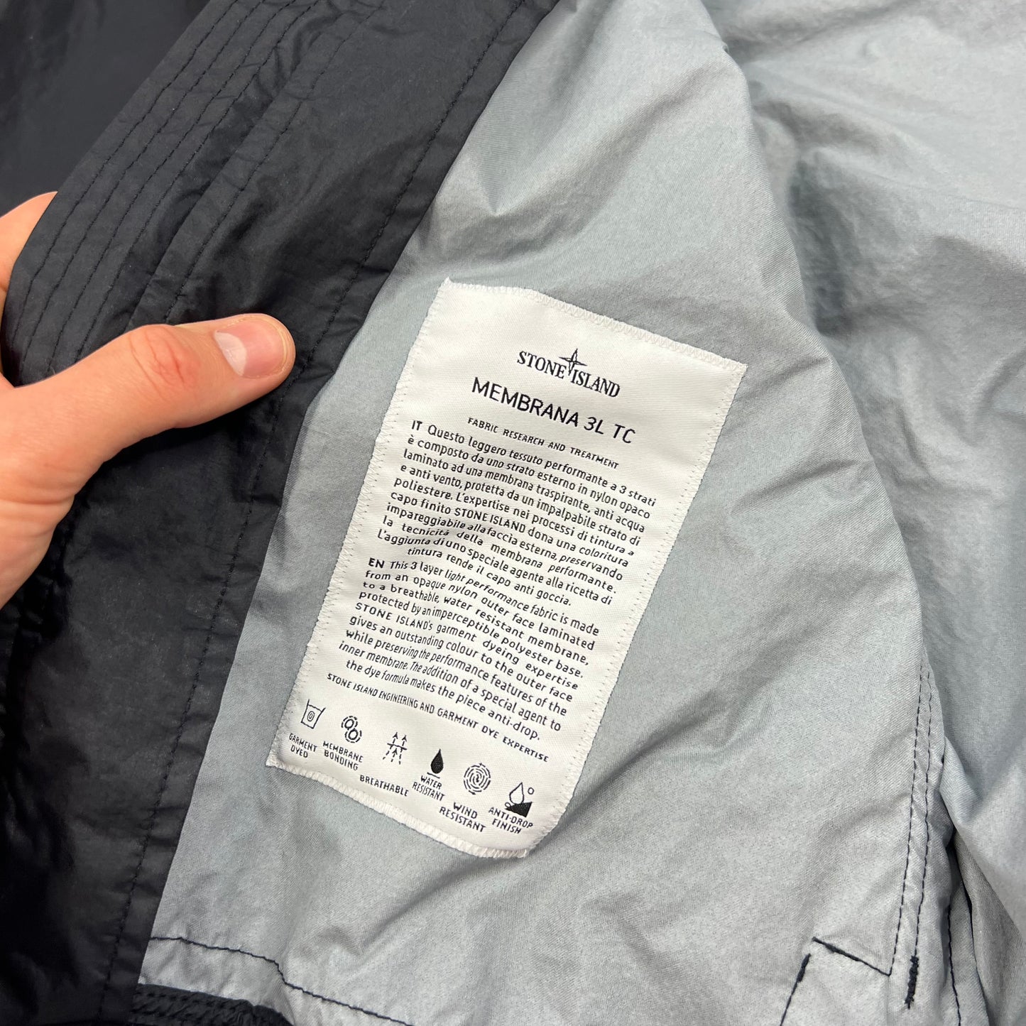 Stone Island Navy Membrana Bomber Jacket Medium 21.25”