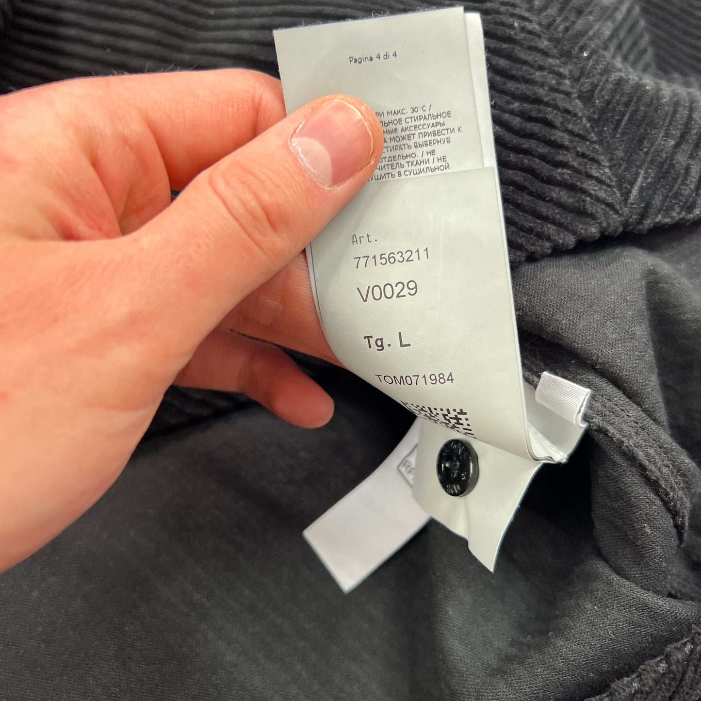 Stone Island Black Corduroy Pullover Large 25.25”