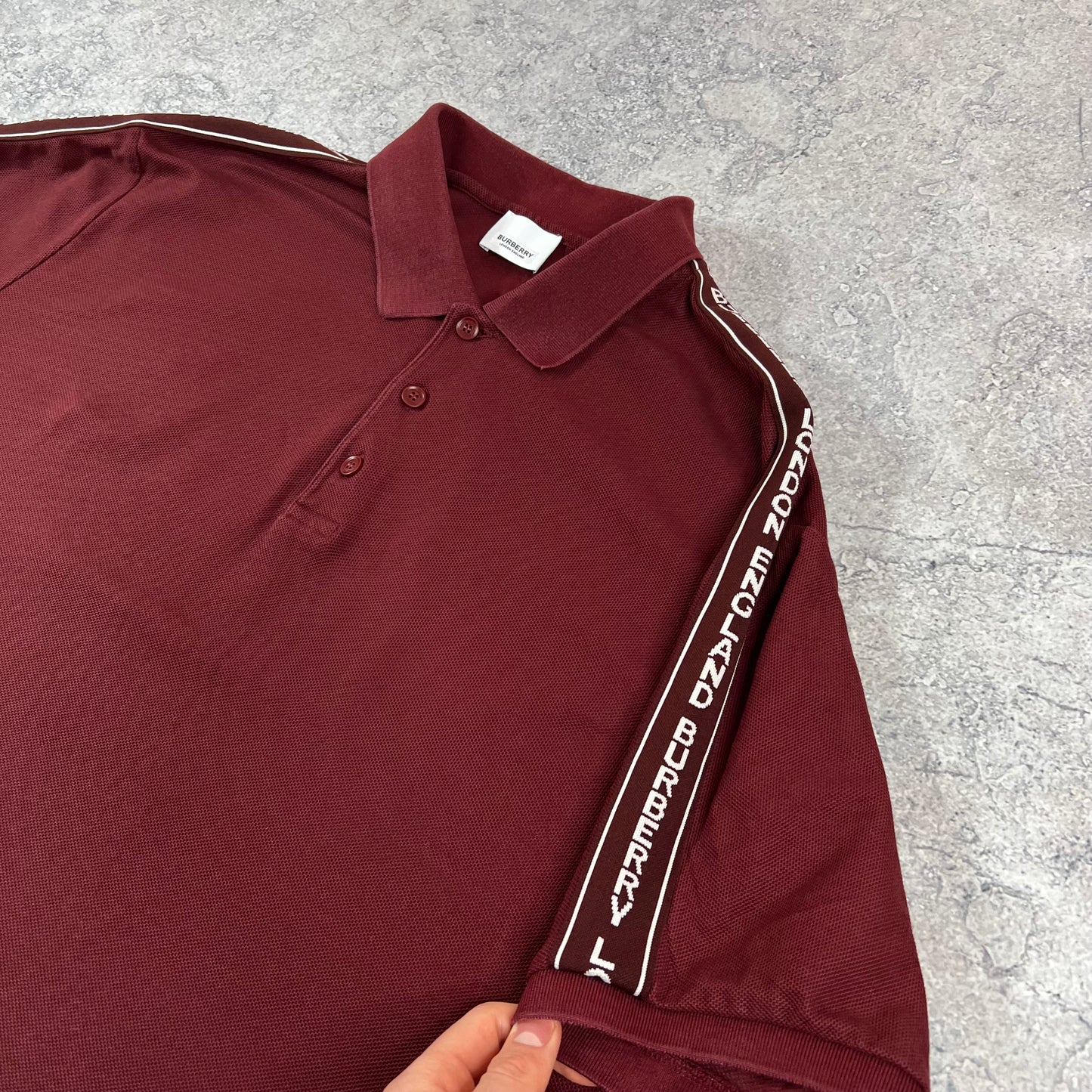 Burberry Burgundy Taped Logo Polo Shirt XL 26.5”