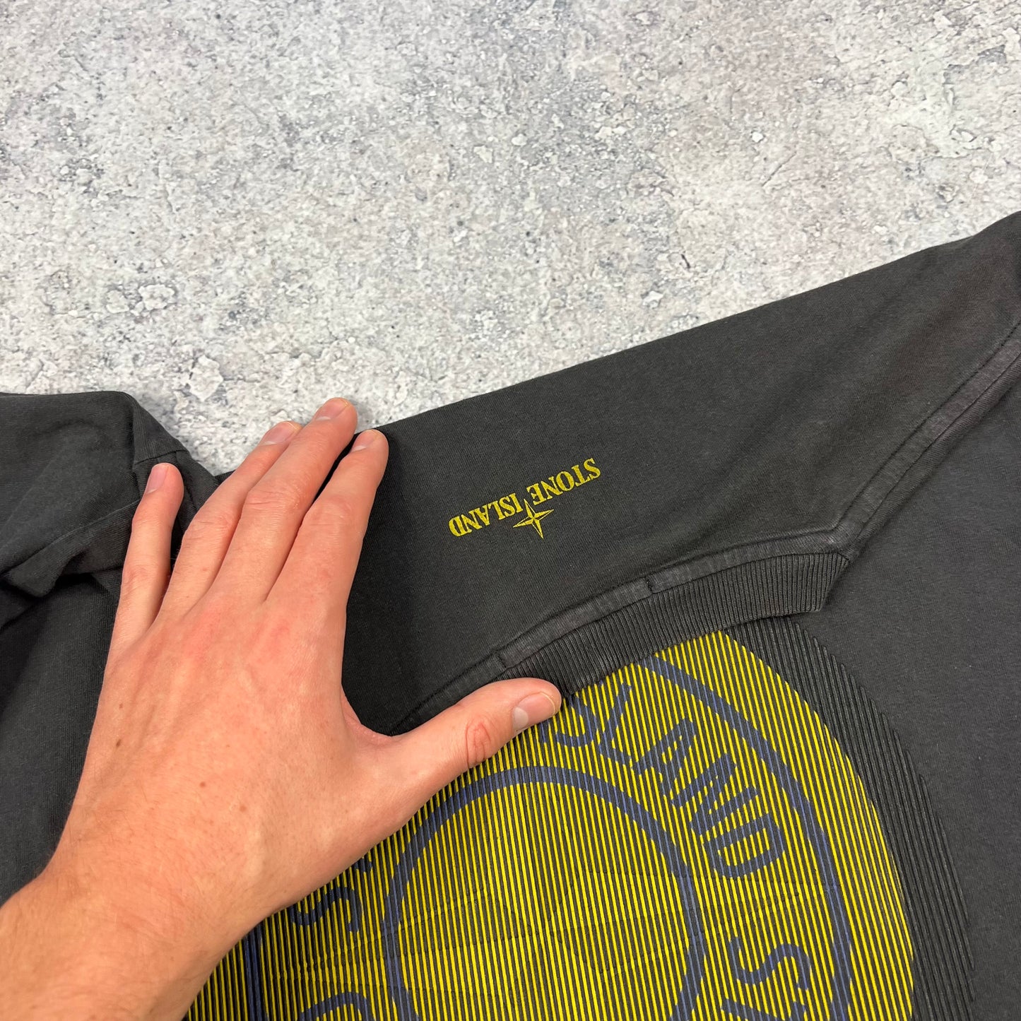 Stone Island Dark Grey/Yellow Logo T-Shirt Medium 19.5”