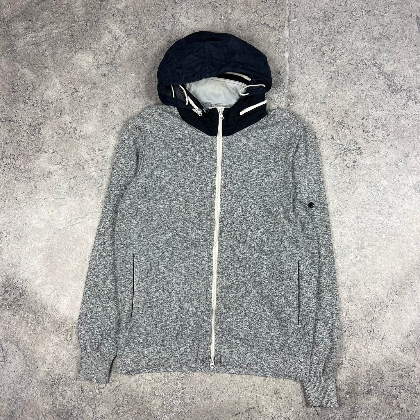 Stone Island Blue Full Zip Hooded Knit Sweatshirt XL 21.5”