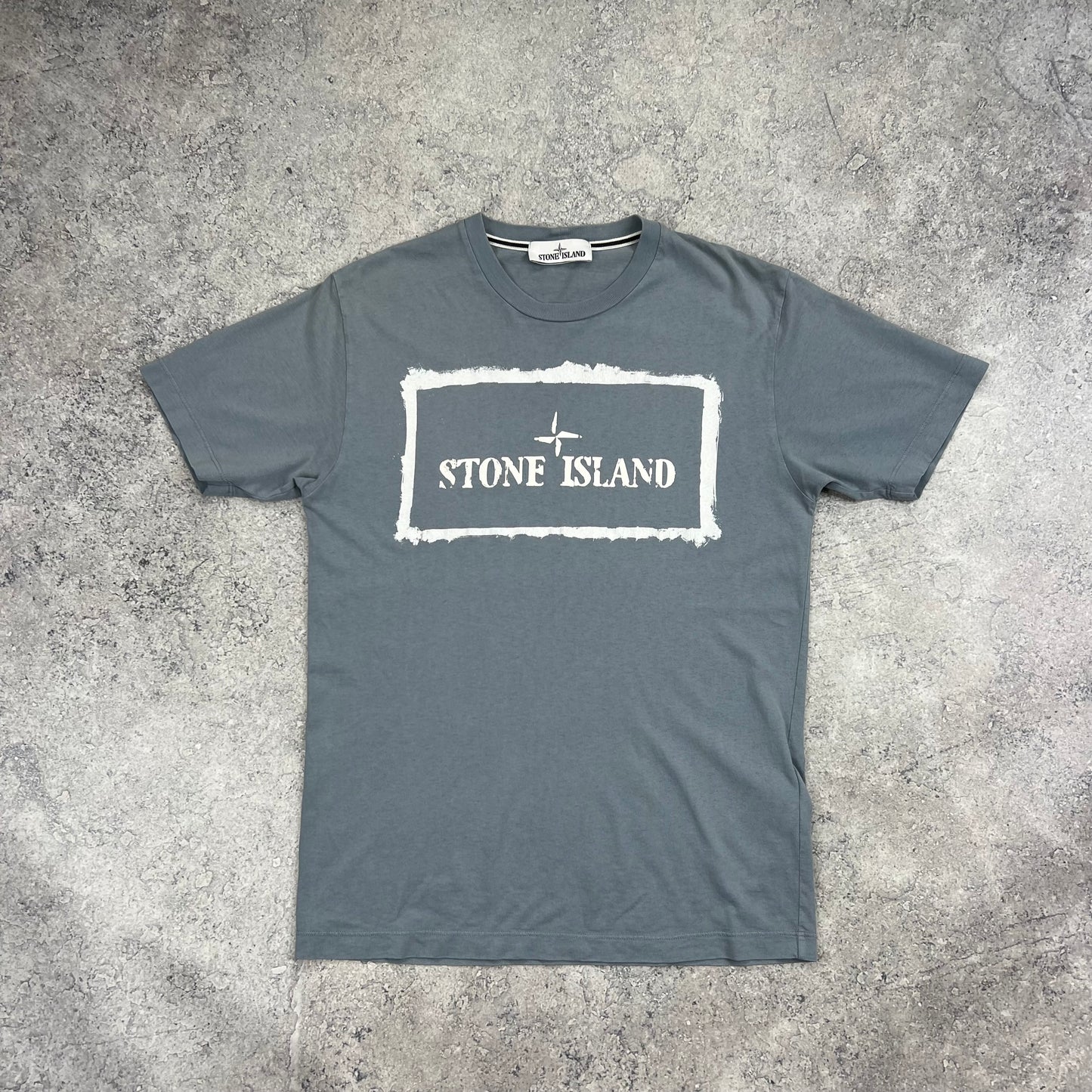 Stone Island Light Blue Stencil Logo T-Shirt Small 19.25”