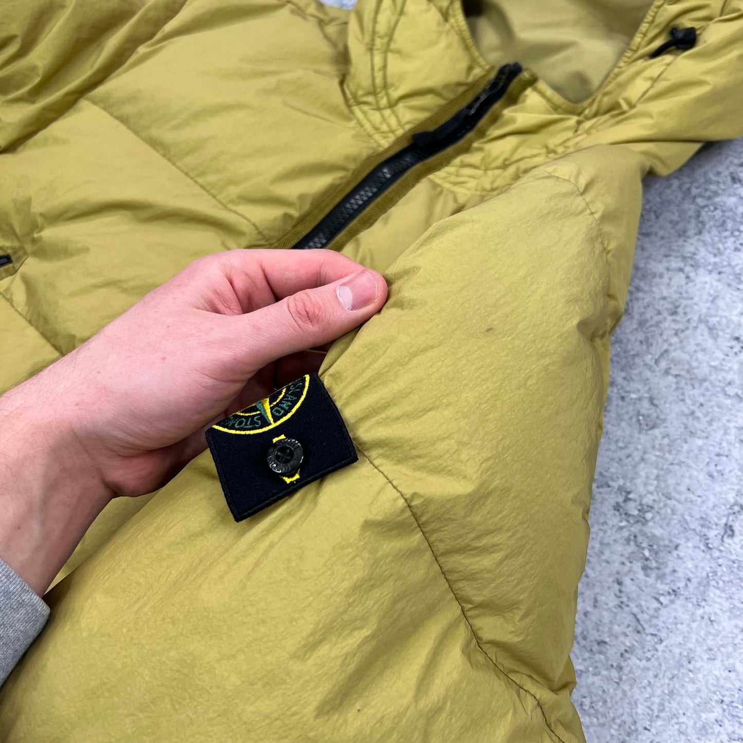 Stone Island Mustard Crinkle Reps Down Jacket Large 23”
