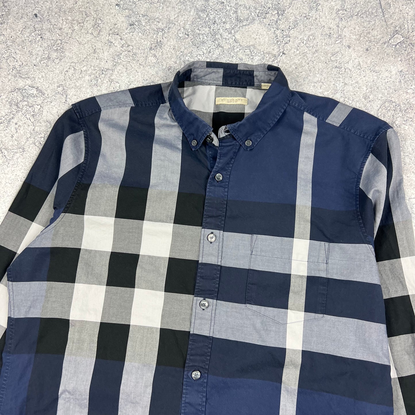 Burberry Navy Check Shirt Large 22”