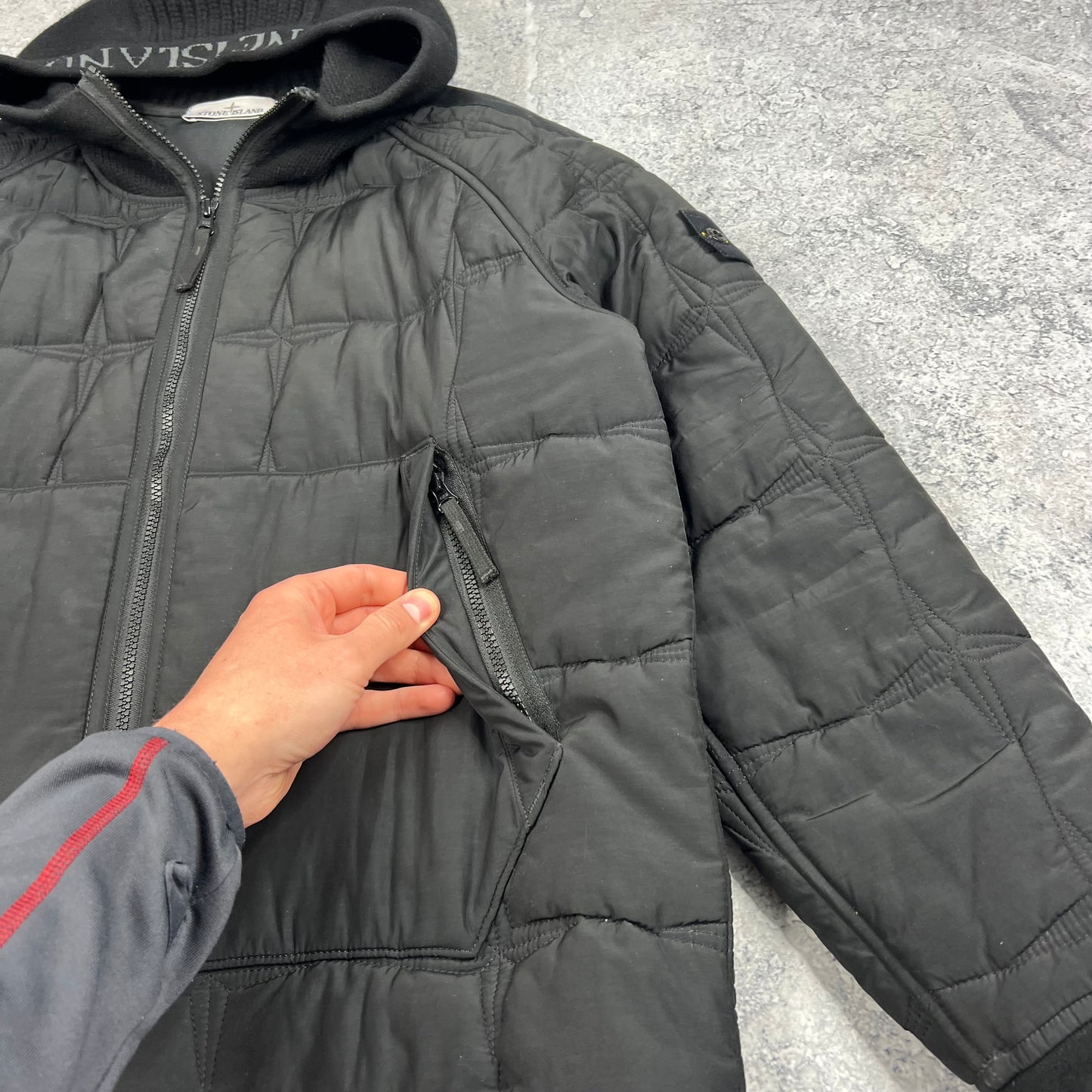 Stone Island Black Cupro Cotton Stella Primaloft Jacket Large 22.5”