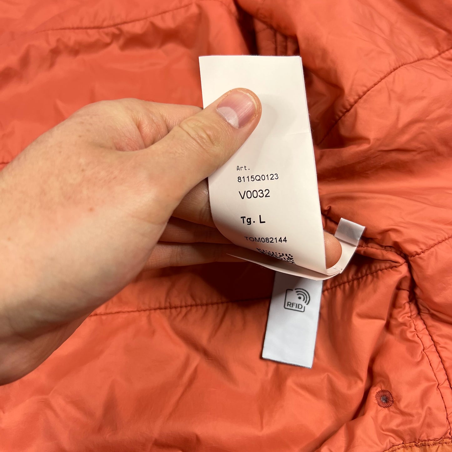 Stone Island Orange Crinkle Reps Primaloft Jacket Large 23.25”