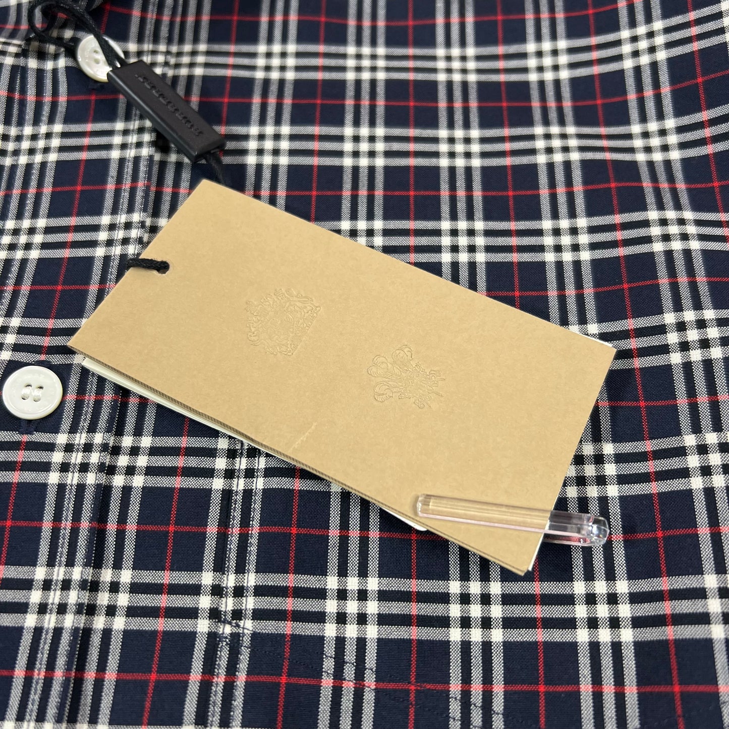 Burberry Navy Check Shirt XS/S 19.75” BNWT