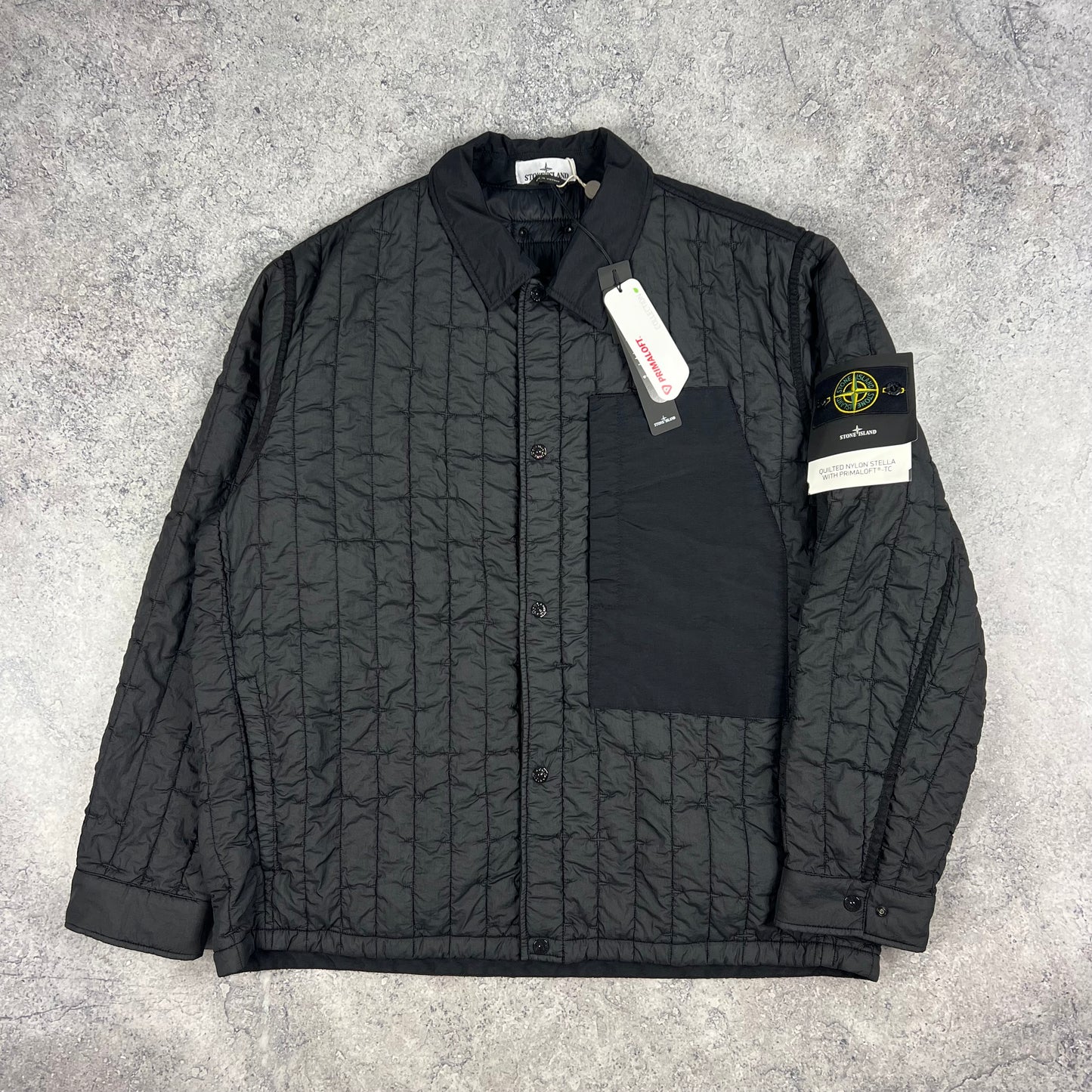 Stone Island Black Quilted Nylon Stella Primaloft Jacket 3XL 27.25” BNWT