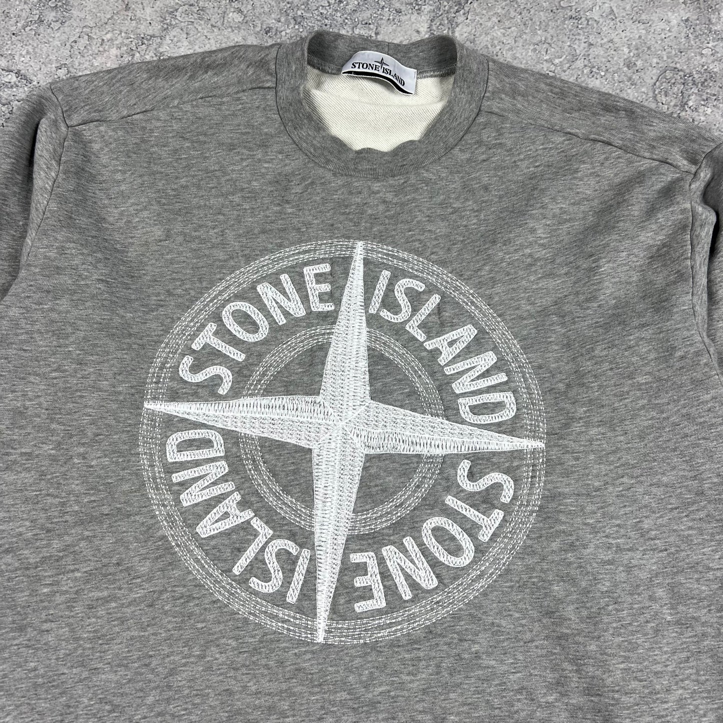 Stone Island Grey Embroidered Sweatshirt Medium 22.5”