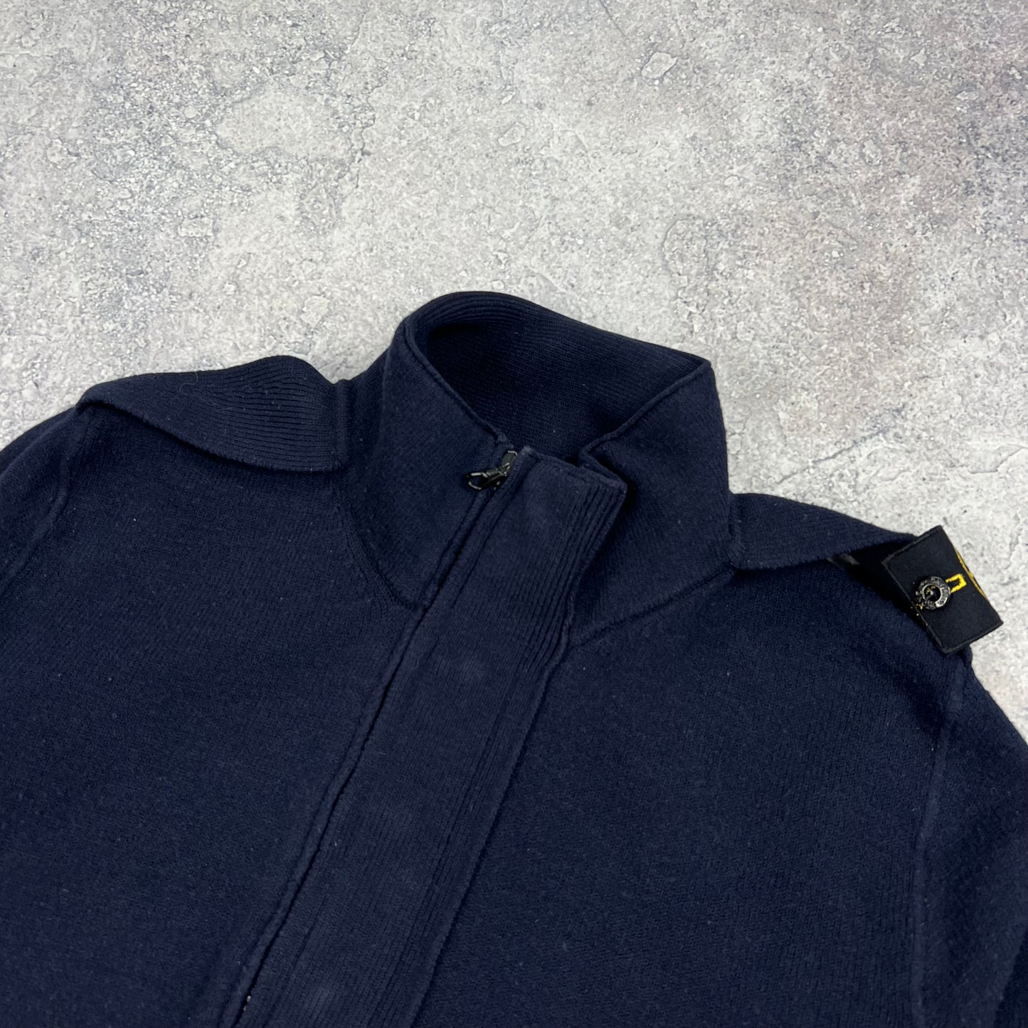 Stone Island Navy Shoulder Knit Wool Sweatshirt XL 22.75”