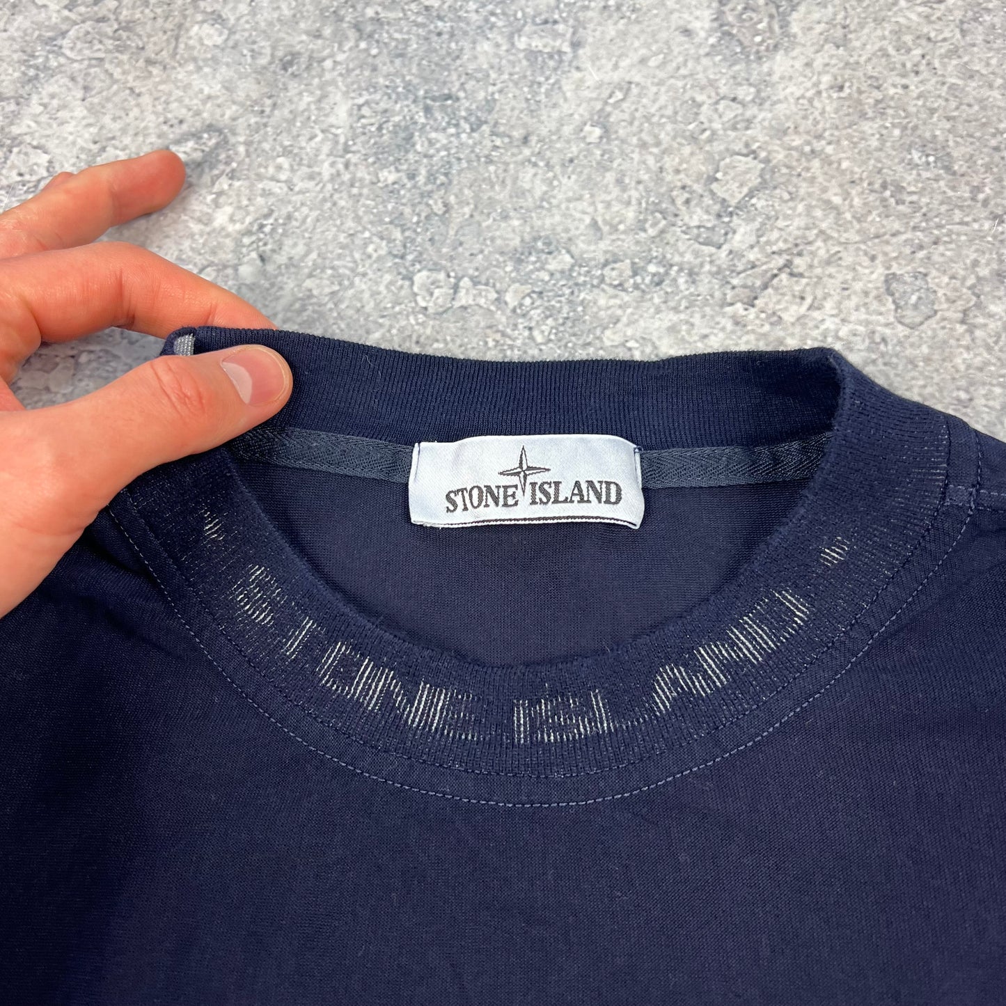 Stone Island Navy Ribbed Logo T-Shirt Large 22.5”