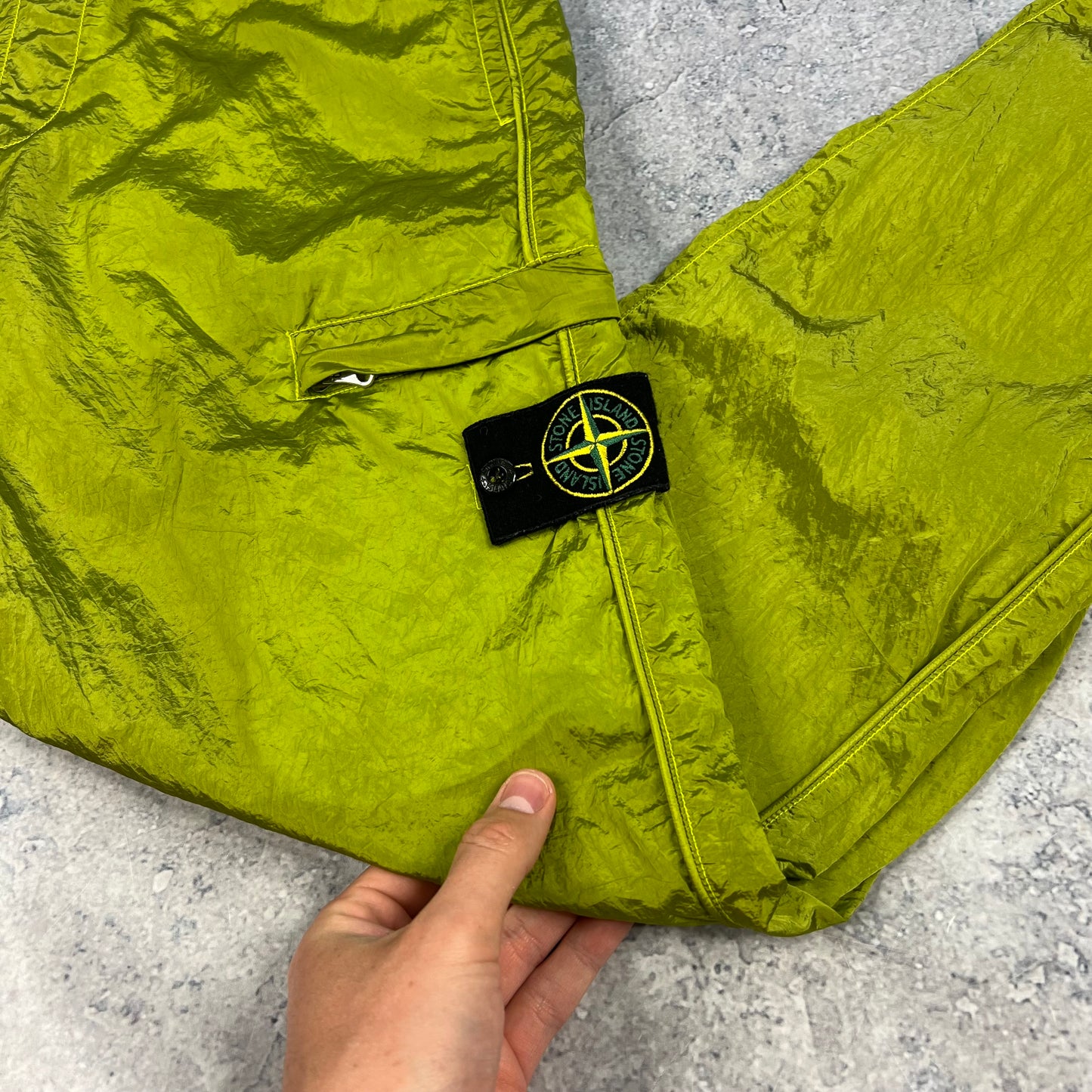 Stone Island Lime Nylon Metal Cargo Trousers W30”