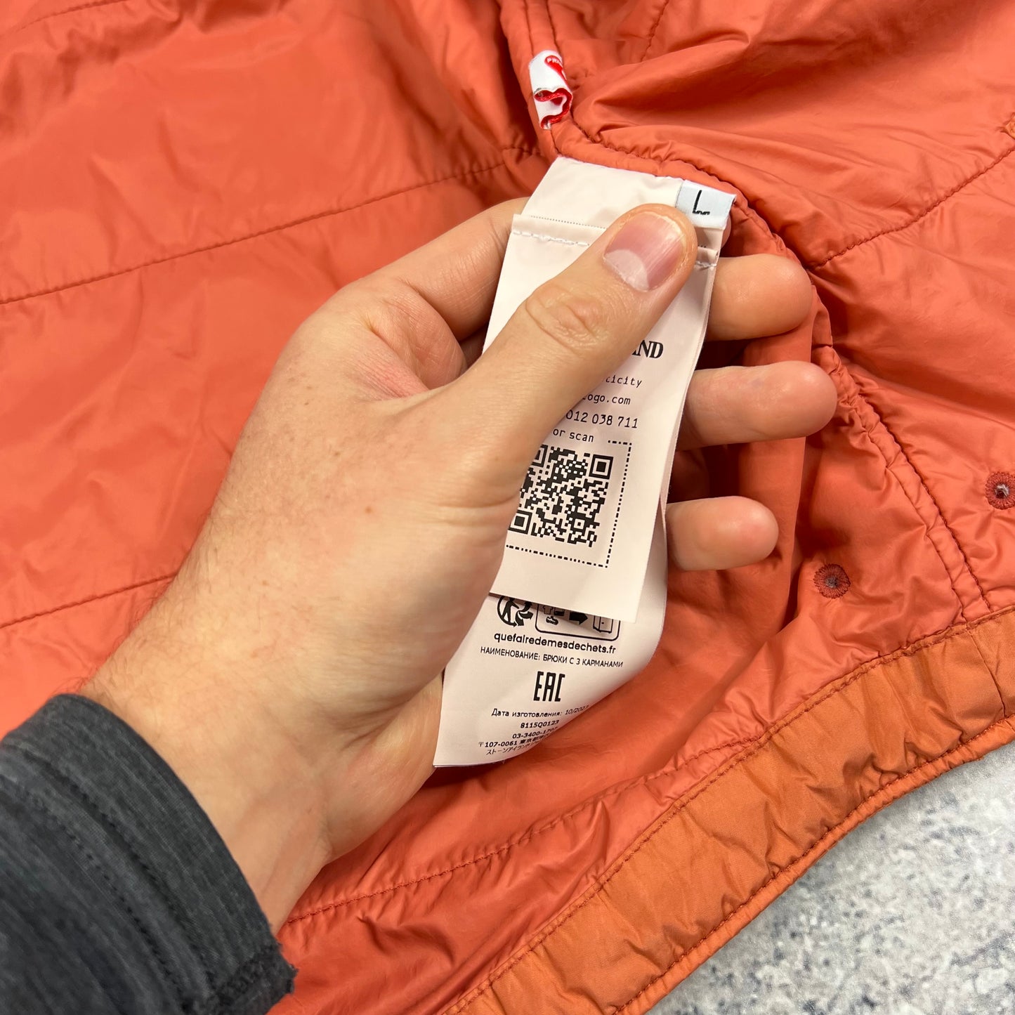 Stone Island Orange Crinkle Reps Primaloft Jacket Large 23.25”