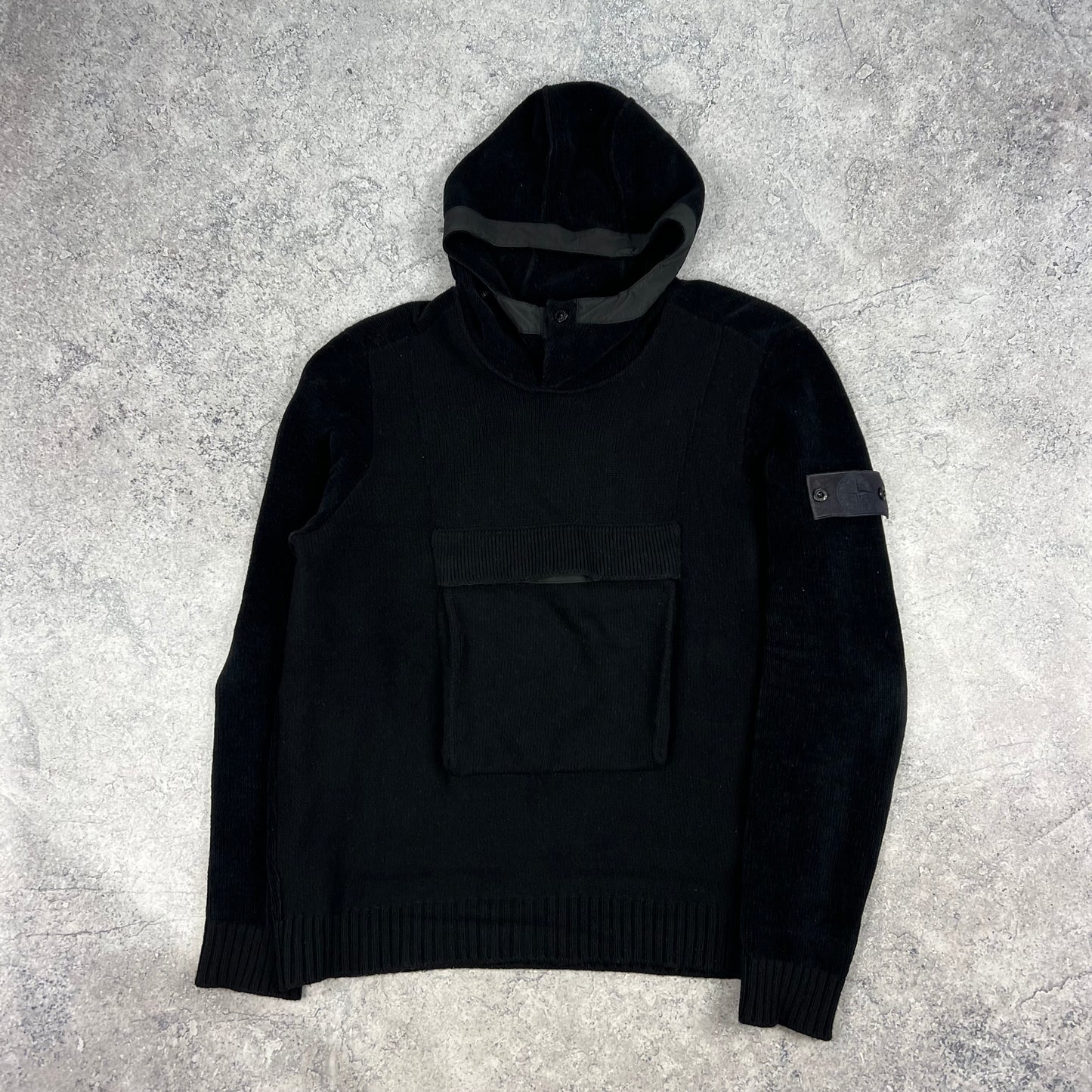 Stone Island Black Ghost Chenille Knit Hoodie Large 23.5”