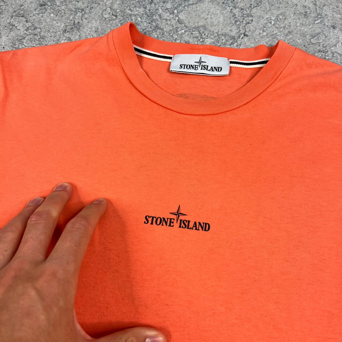 Stone Island Orange Tricromia T-Shirt Small 19”