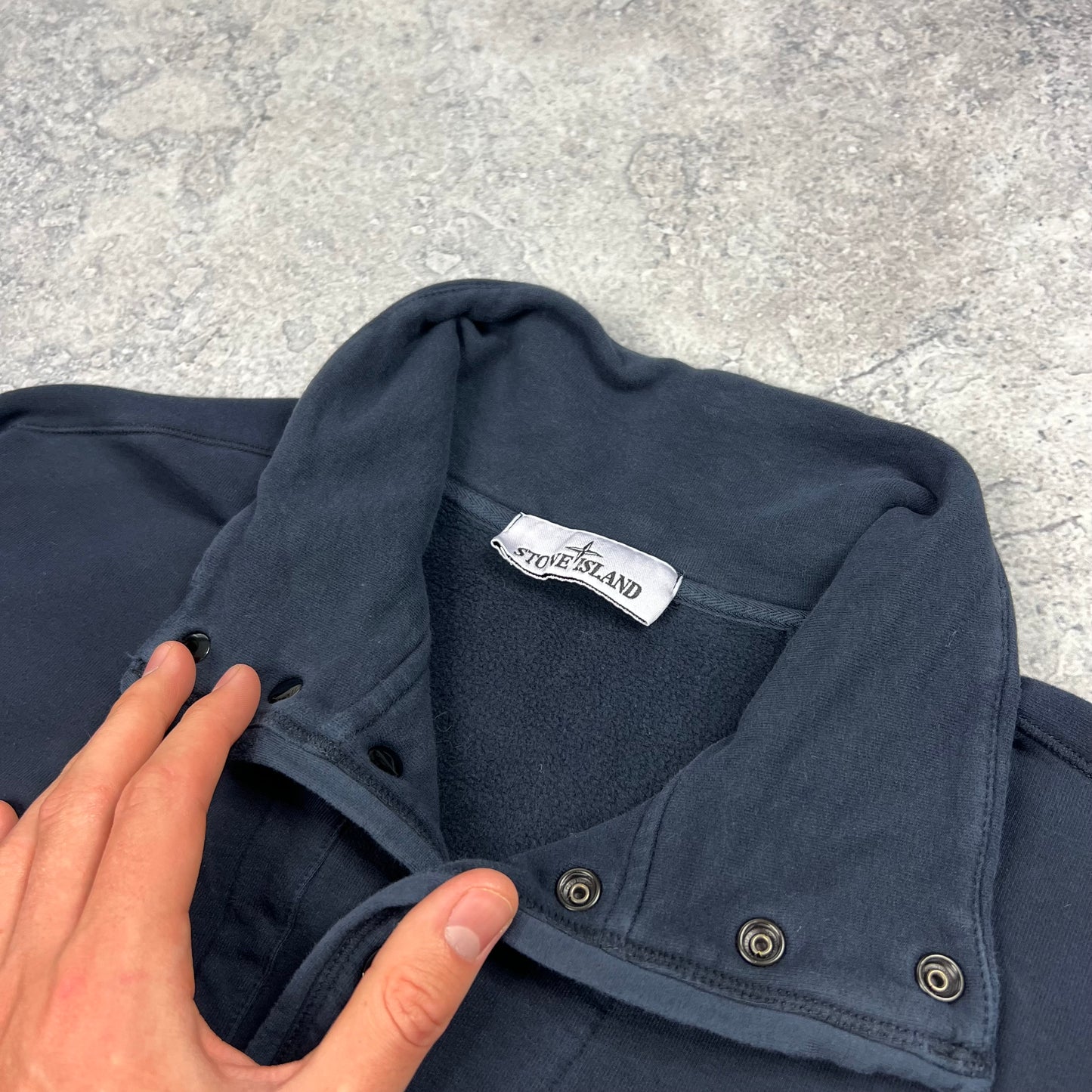 Stone Island Navy Quarter Zip Sweatshirt Large 23.5”