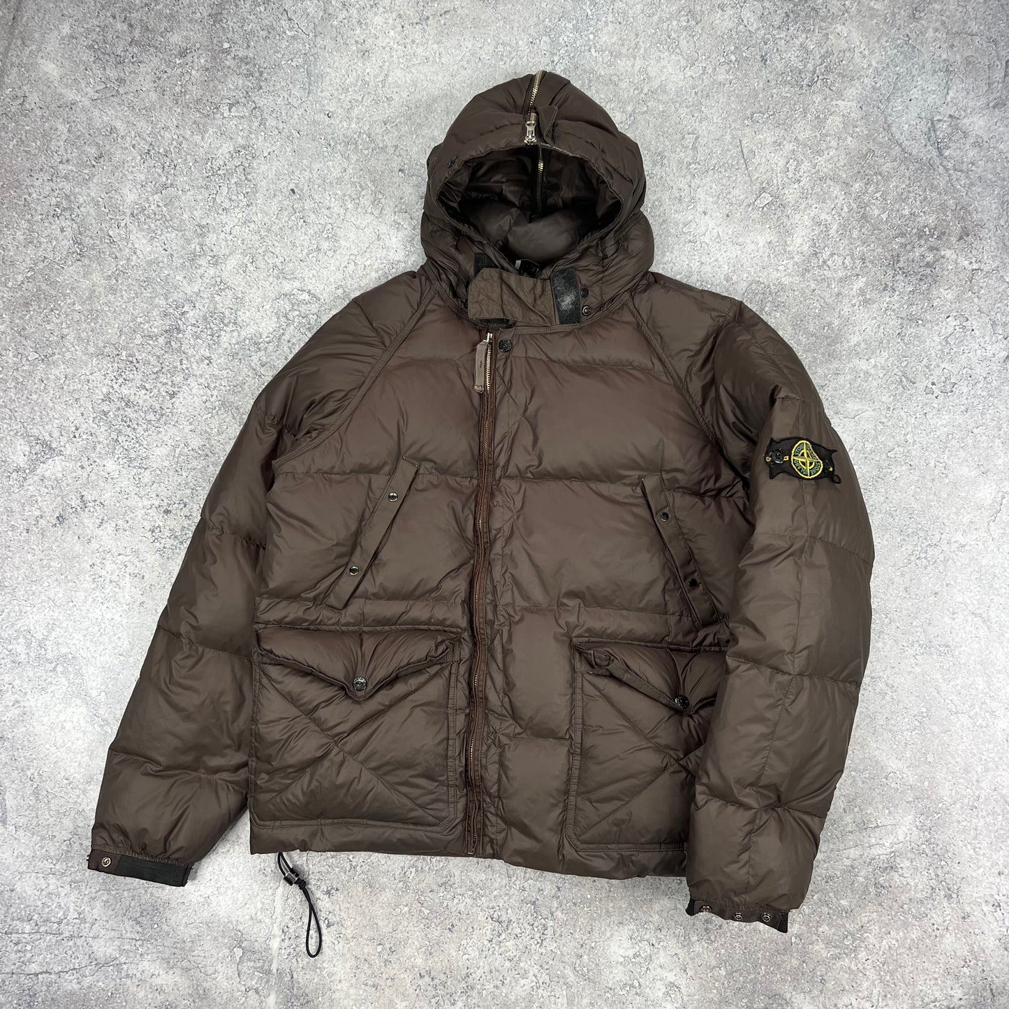 Stone Island Brown Opaque Nylon Tela Down Jacket XL 24.5”