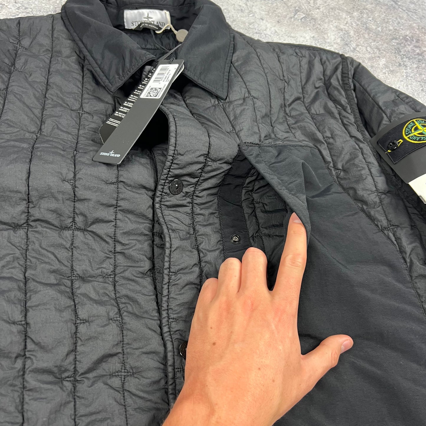 Stone Island Black Quilted Nylon Stella Primaloft Jacket 3XL 27.25” BNWT