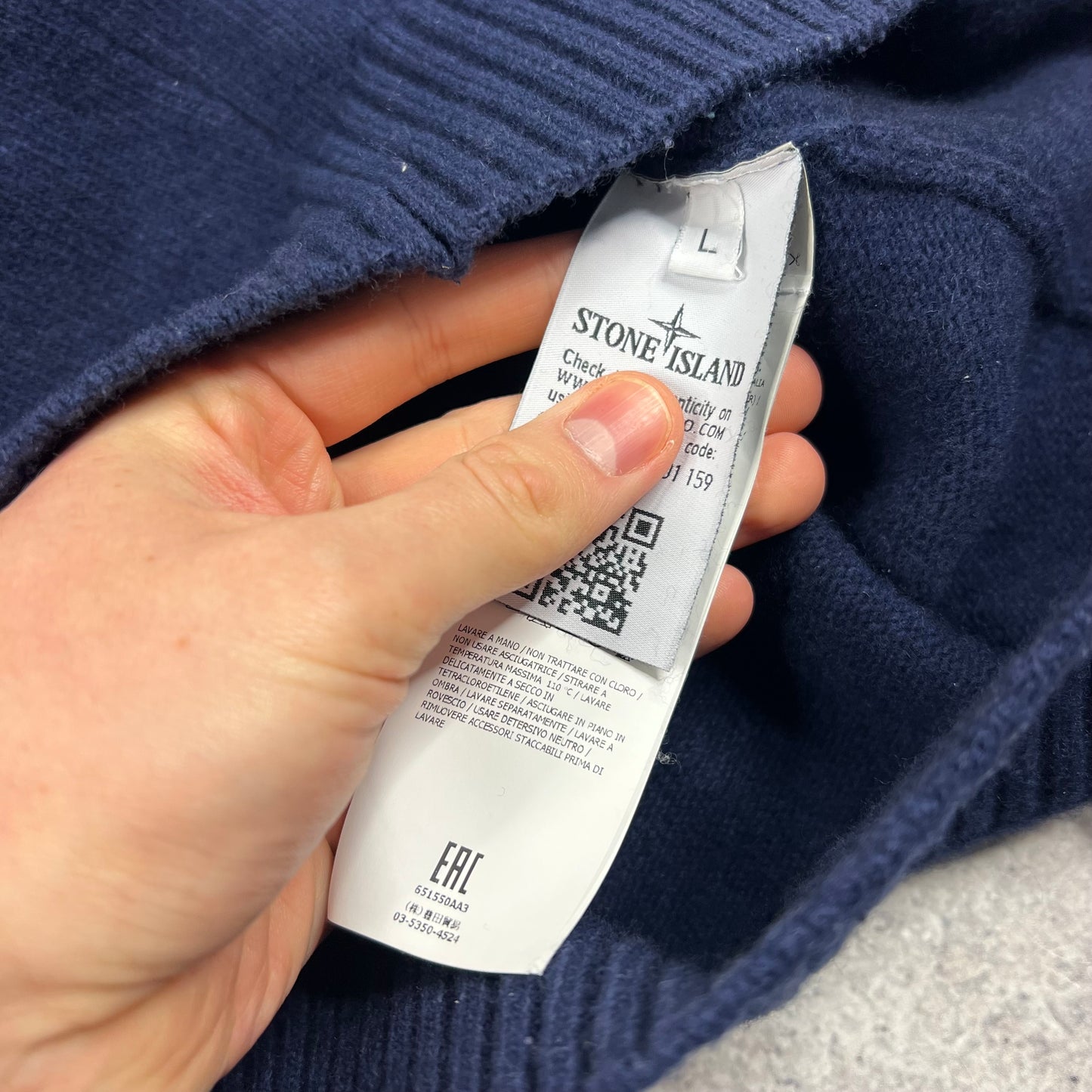 Stone Island Navy Wool Knit Jumper Large 22.5”