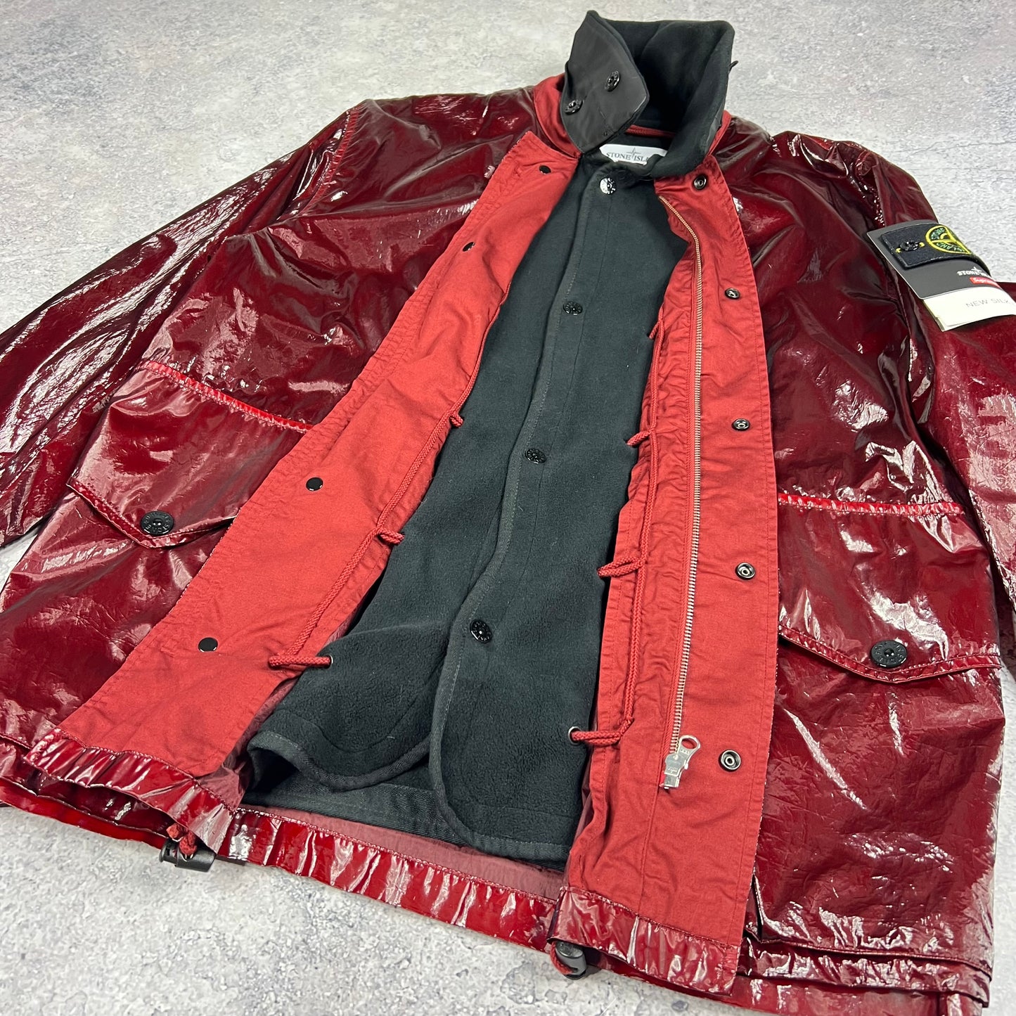 Stone Island x Supreme New Silk Light Red Jacket Medium 23”