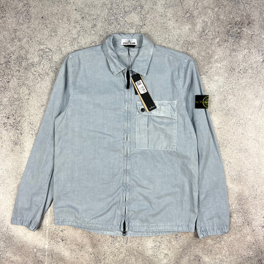 Stone Island Light Blue Garment Dyed Overshirt Medium 22” BNWT