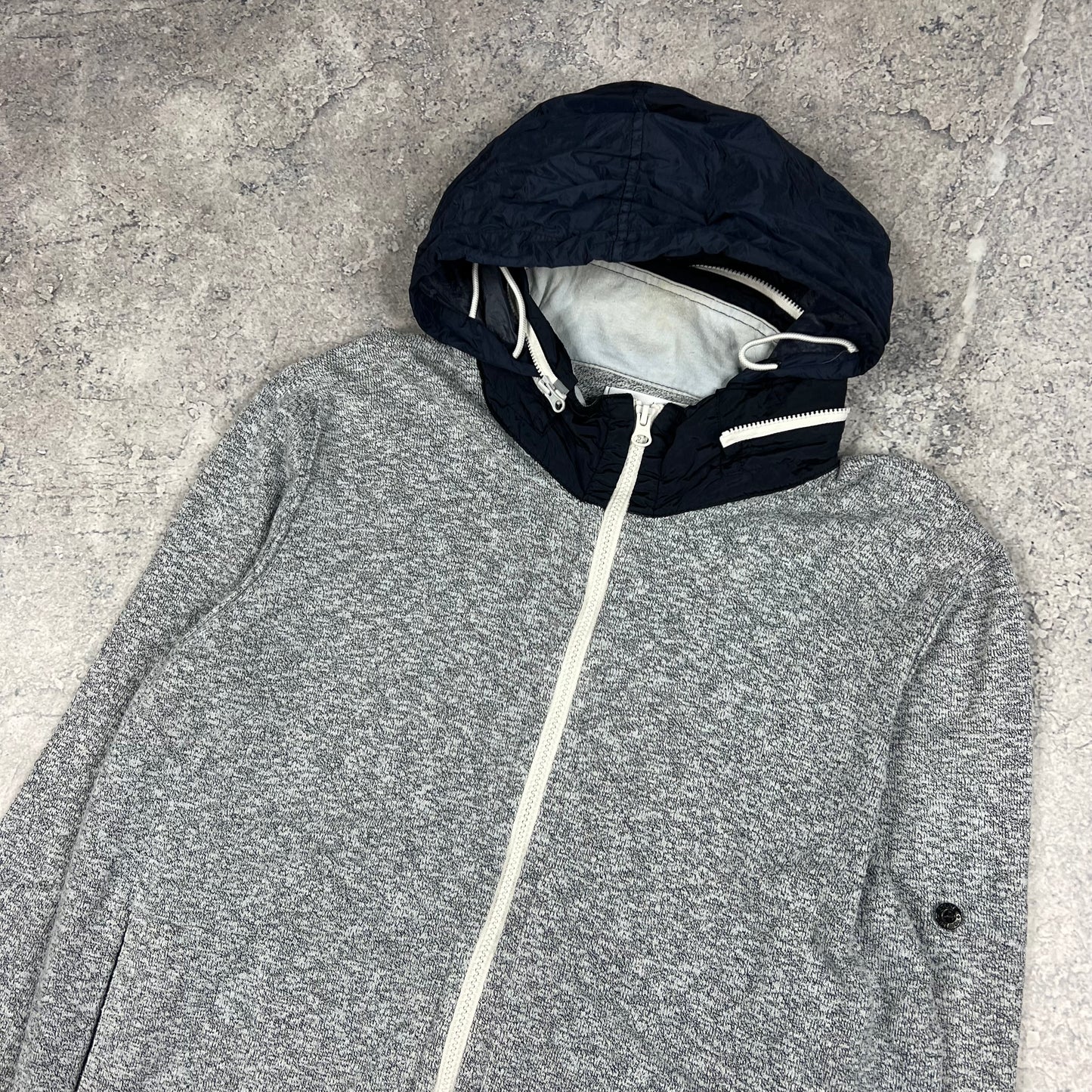 Stone Island Blue Full Zip Hooded Knit Sweatshirt XL 21.5”