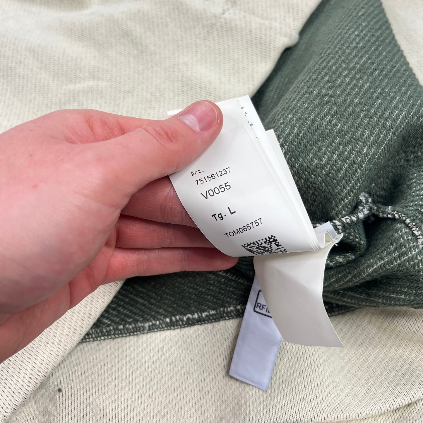 Stone Island Cream/Green Embroidered Logo Sweatshirt Large 23.5”