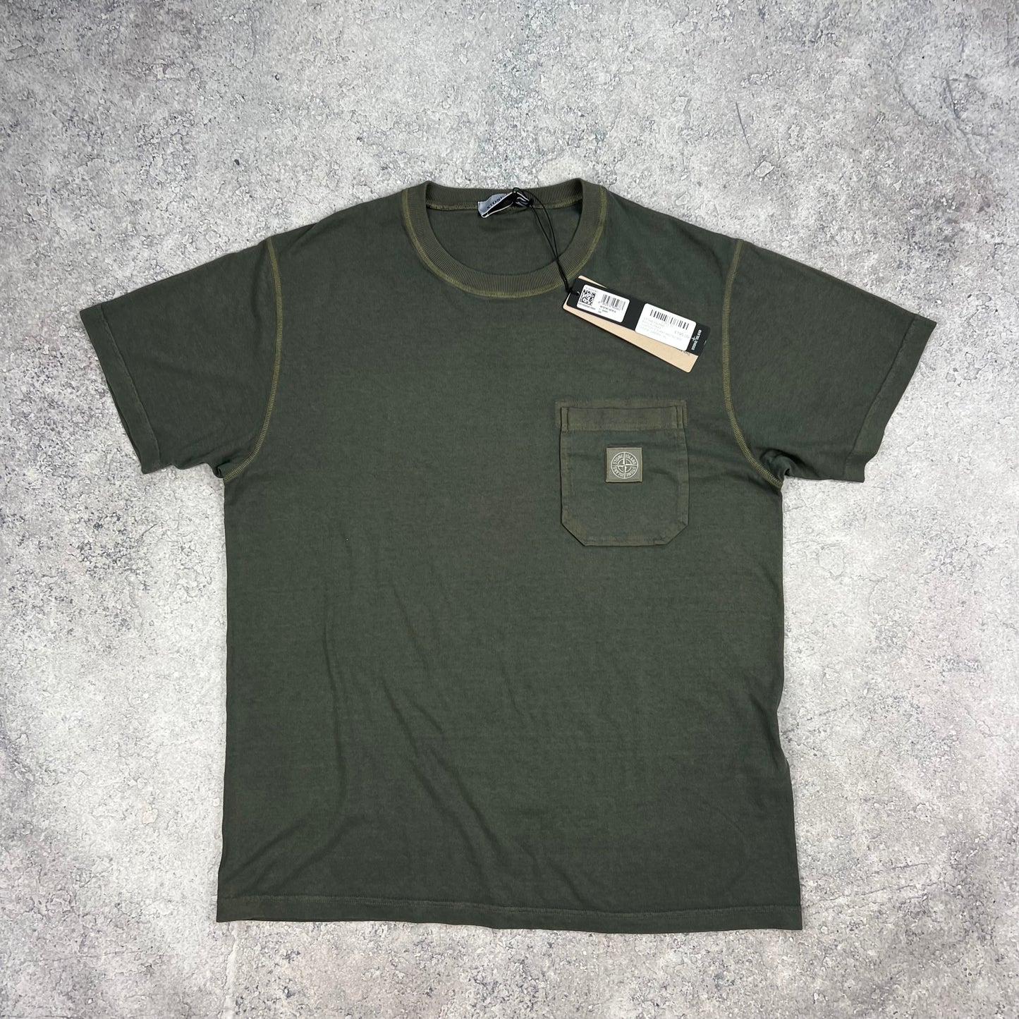 Stone Island Khaki Garment Dyed Patch T-Shirt XL 22.5”