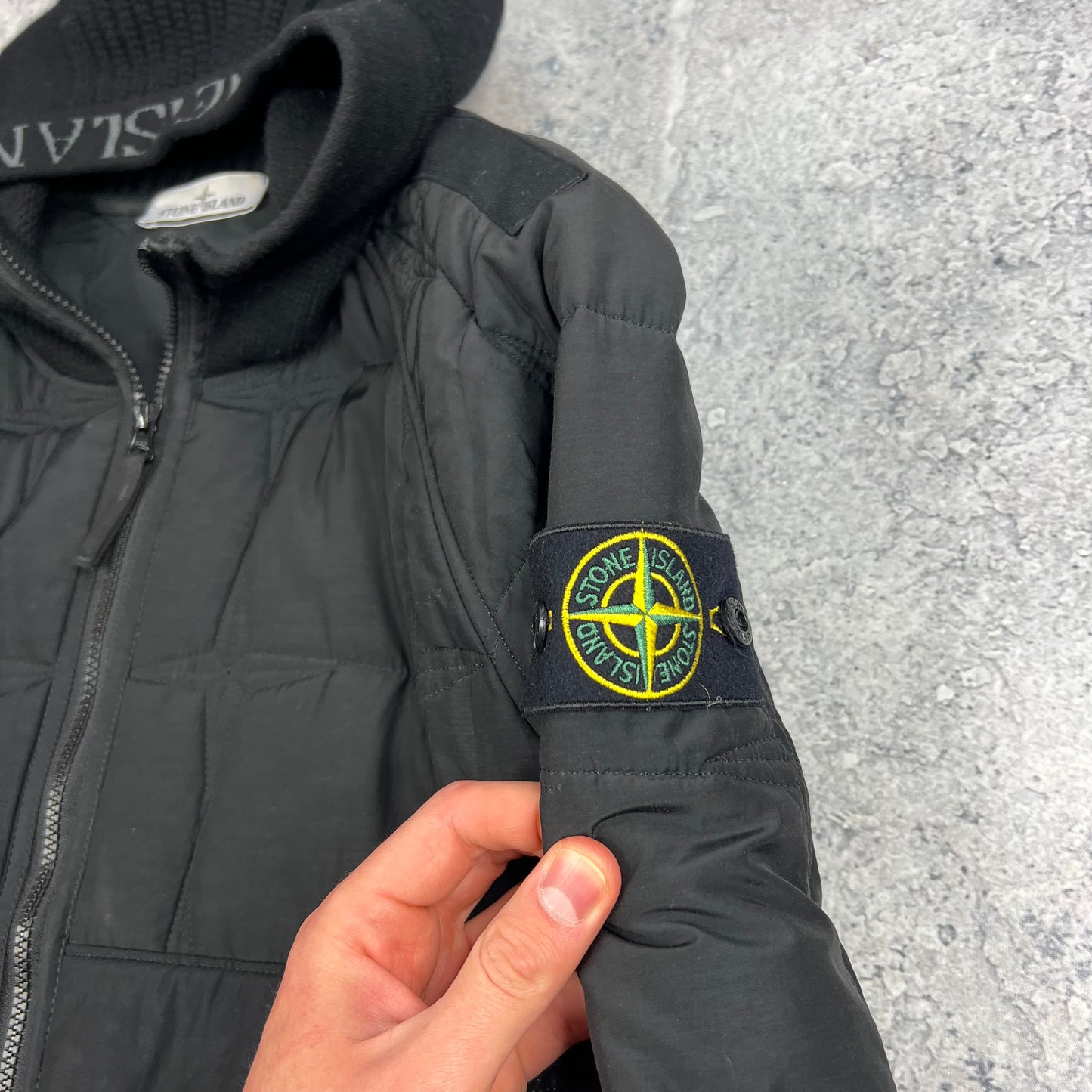 Stone Island Black Cupro Cotton Stella Primaloft Jacket Large 22.5”