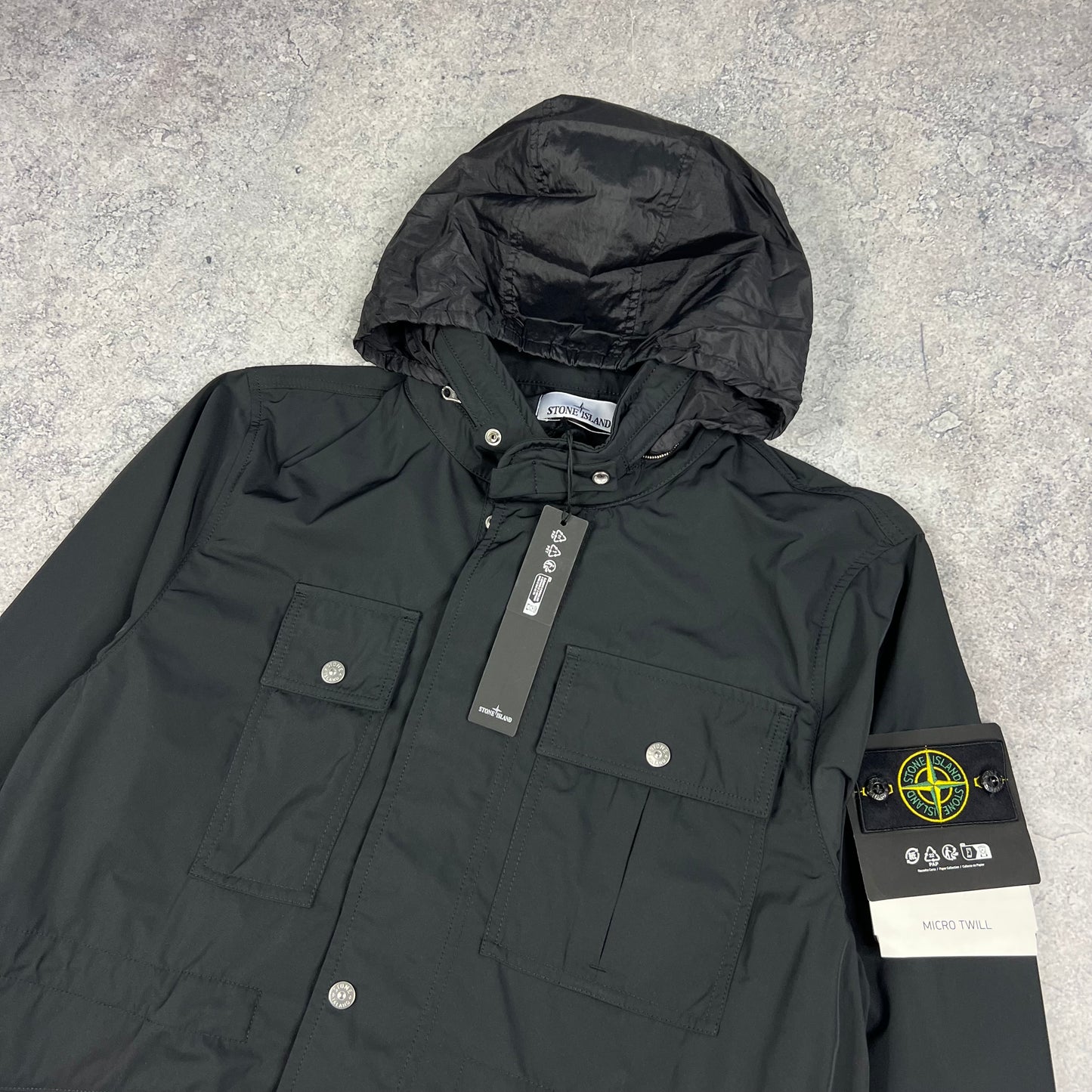 Stone Island Black Micro Twill Field Jacket Large 23” BNWT