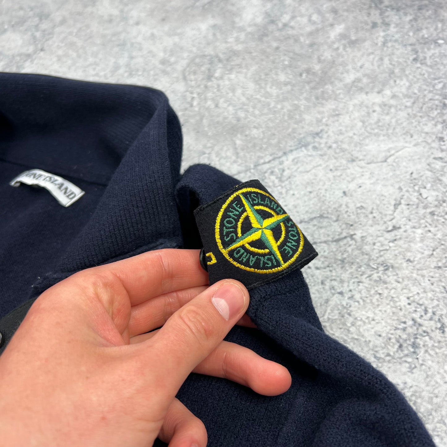 Stone Island Navy Shoulder Knit Wool Sweatshirt XL 22.75”