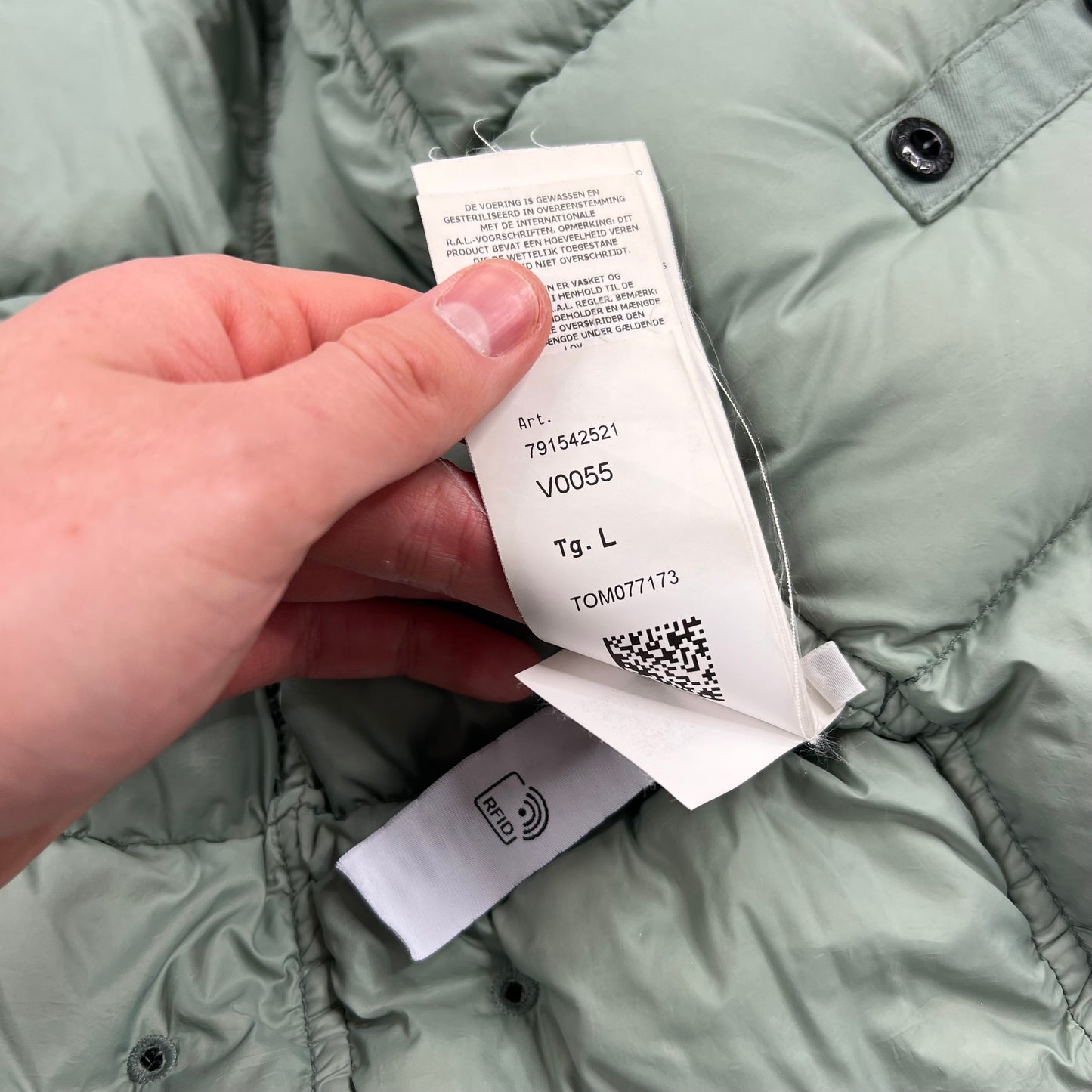 Stone Island Green Opaque Nylon Twill Down Jacket Large 26.5”